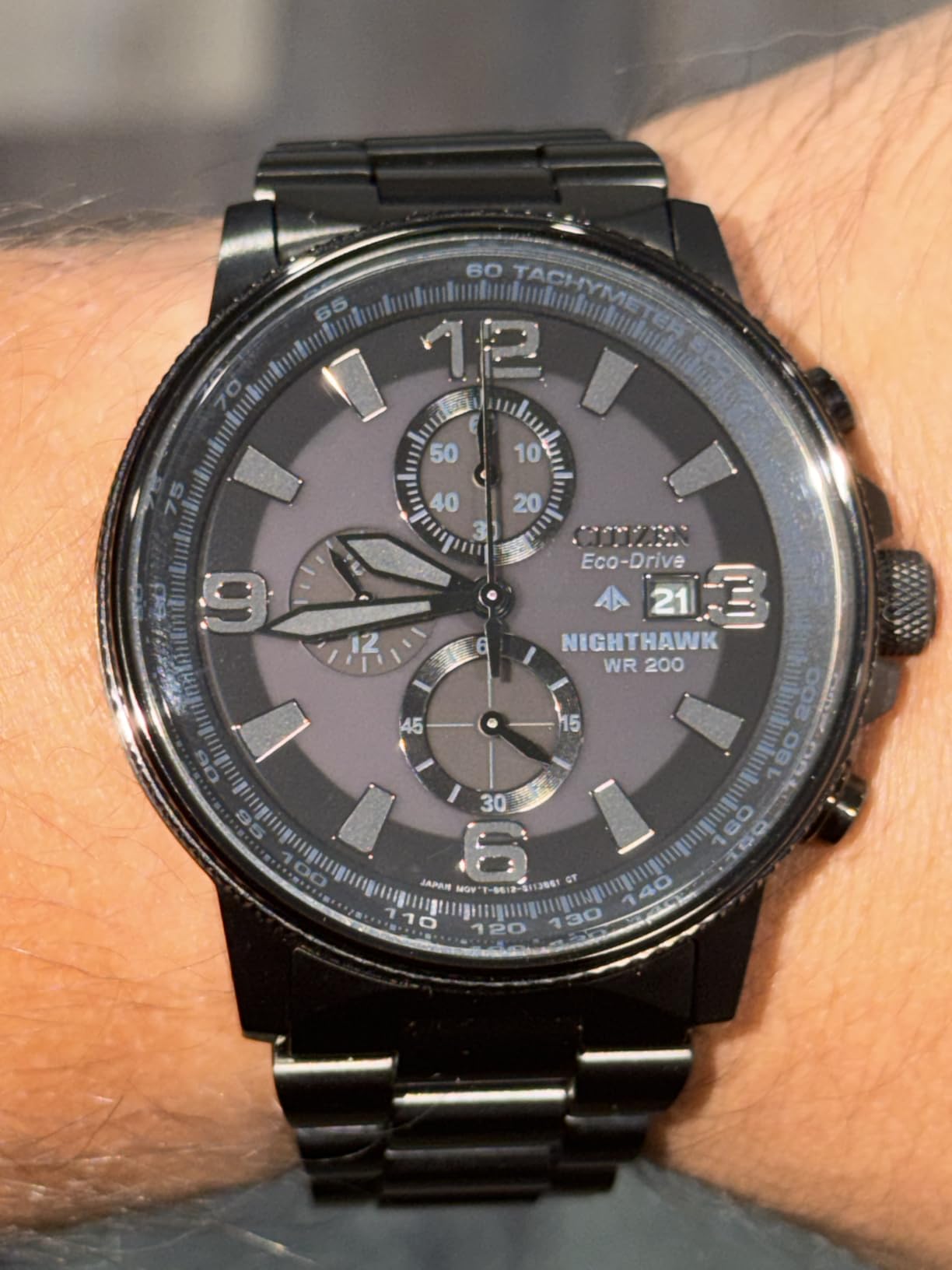 Citizen Men's Eco-Drive Weekender Nighthawk Chronograph Watch in Black IP Stainless Steel, Black Dial (Model: CA0295-58E) customer photo 2