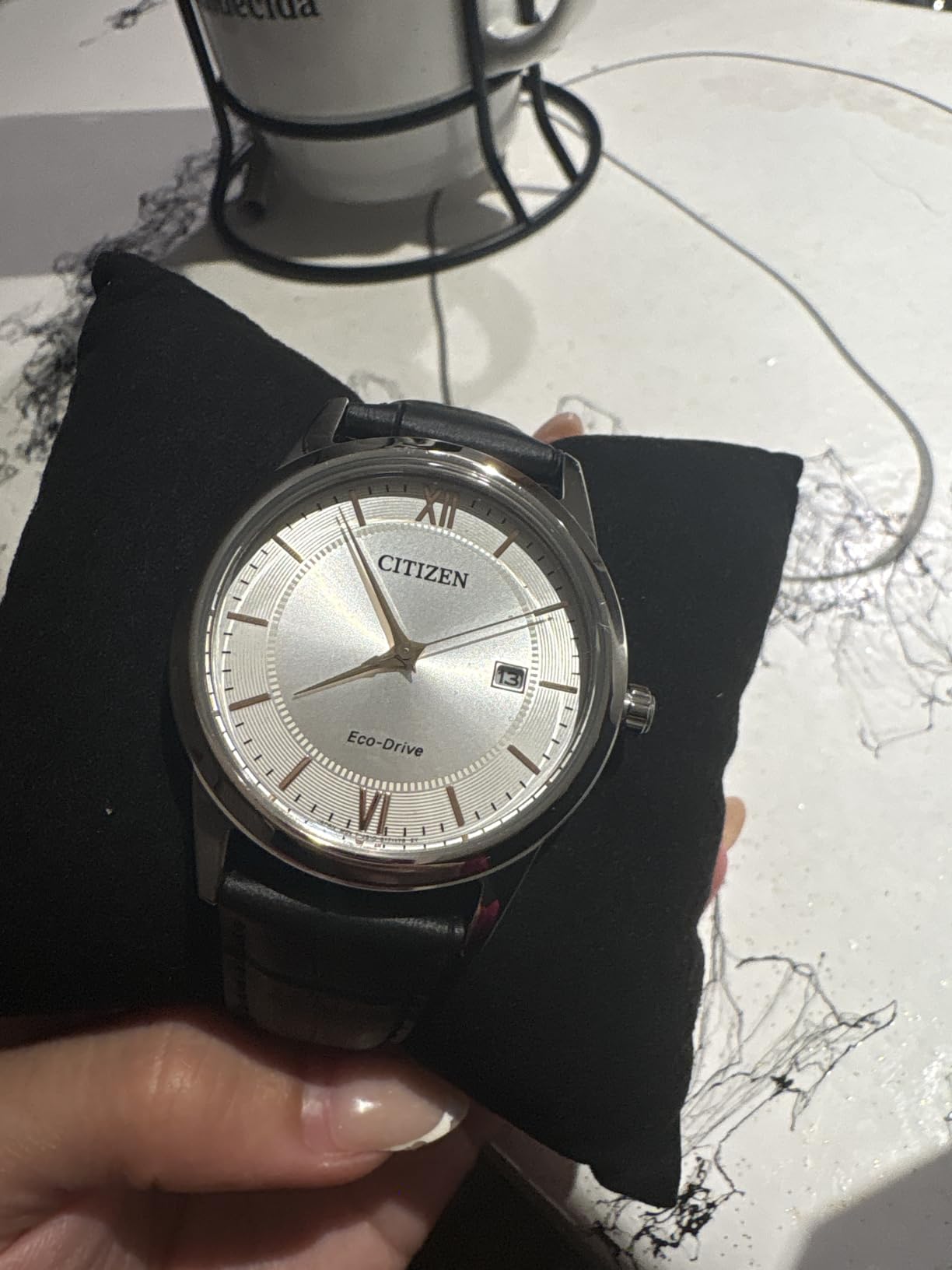 Men's Classic Eco-Drive Leather Strap Watch, 3-Hand Date customer photo 2