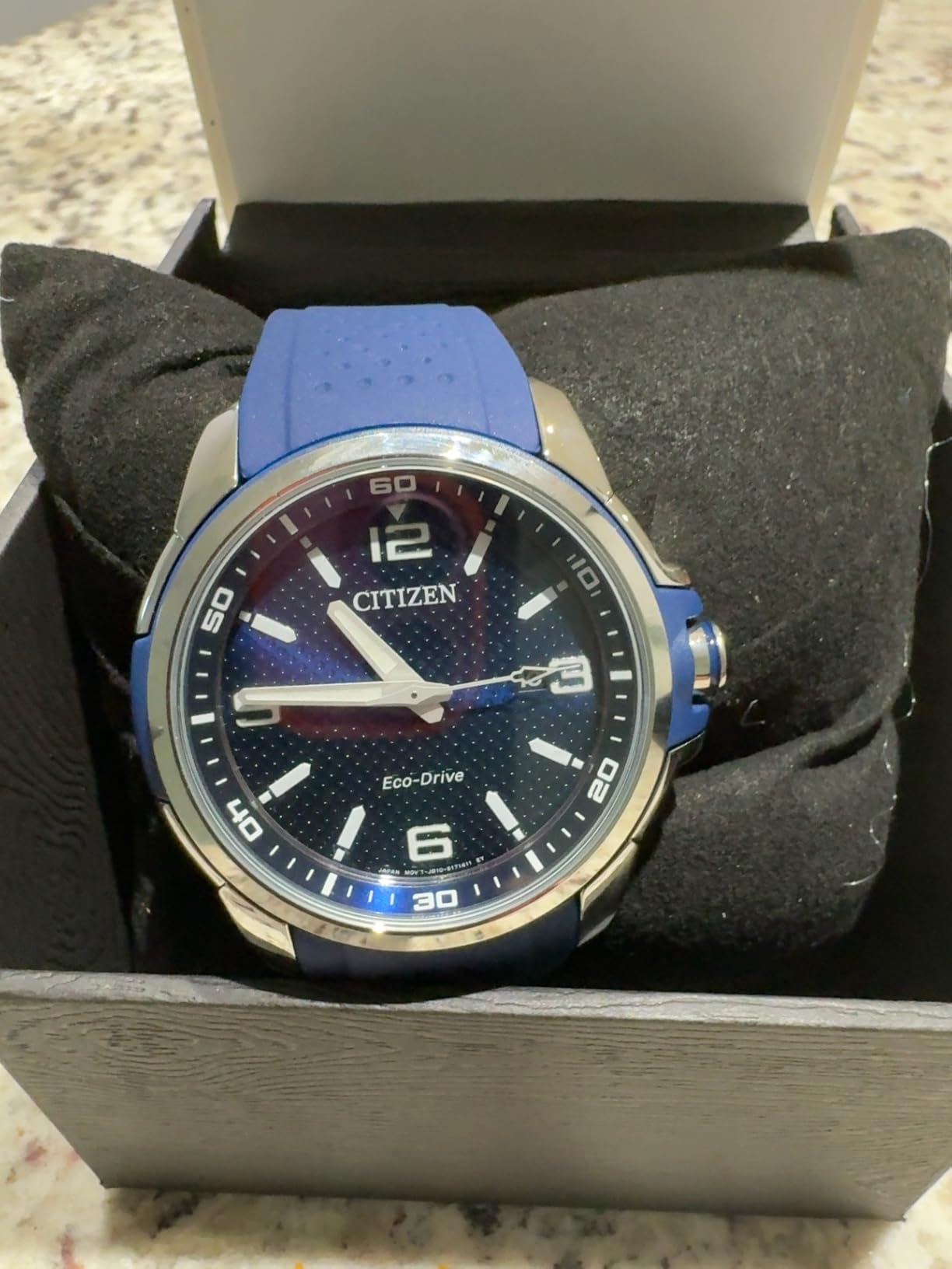 Men's Eco-Drive Weekender Watch in Stainless Steel with Blue Polyurethane Strap, Blue Dial (Model: AW1158-05L) customer photo 2