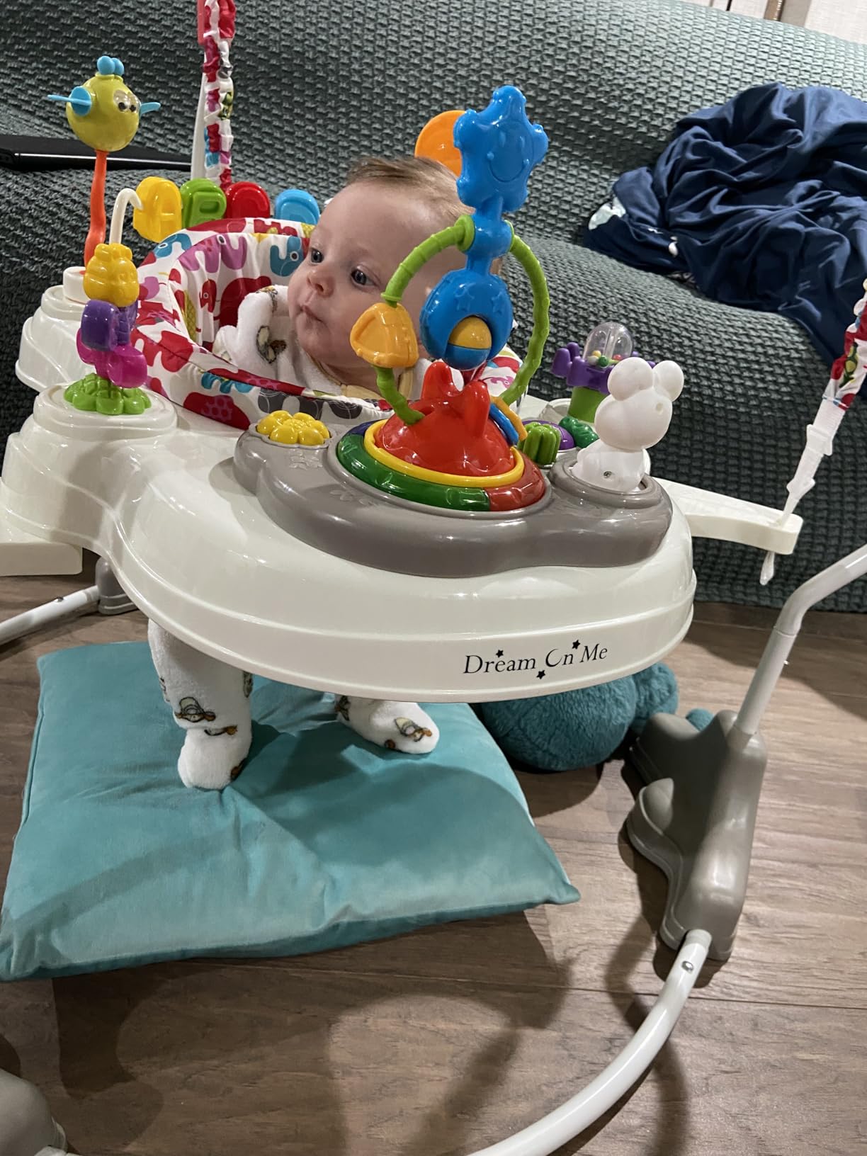 Dream On Me 2-in-1 Baby Activity Center & Bouncer Jumper, 360 Degree Rotating Seat, 3-Height Adjustable, 12 Melodies with Lights & Interactive Toys, Promotes Early Development - Star Print customer photo 1