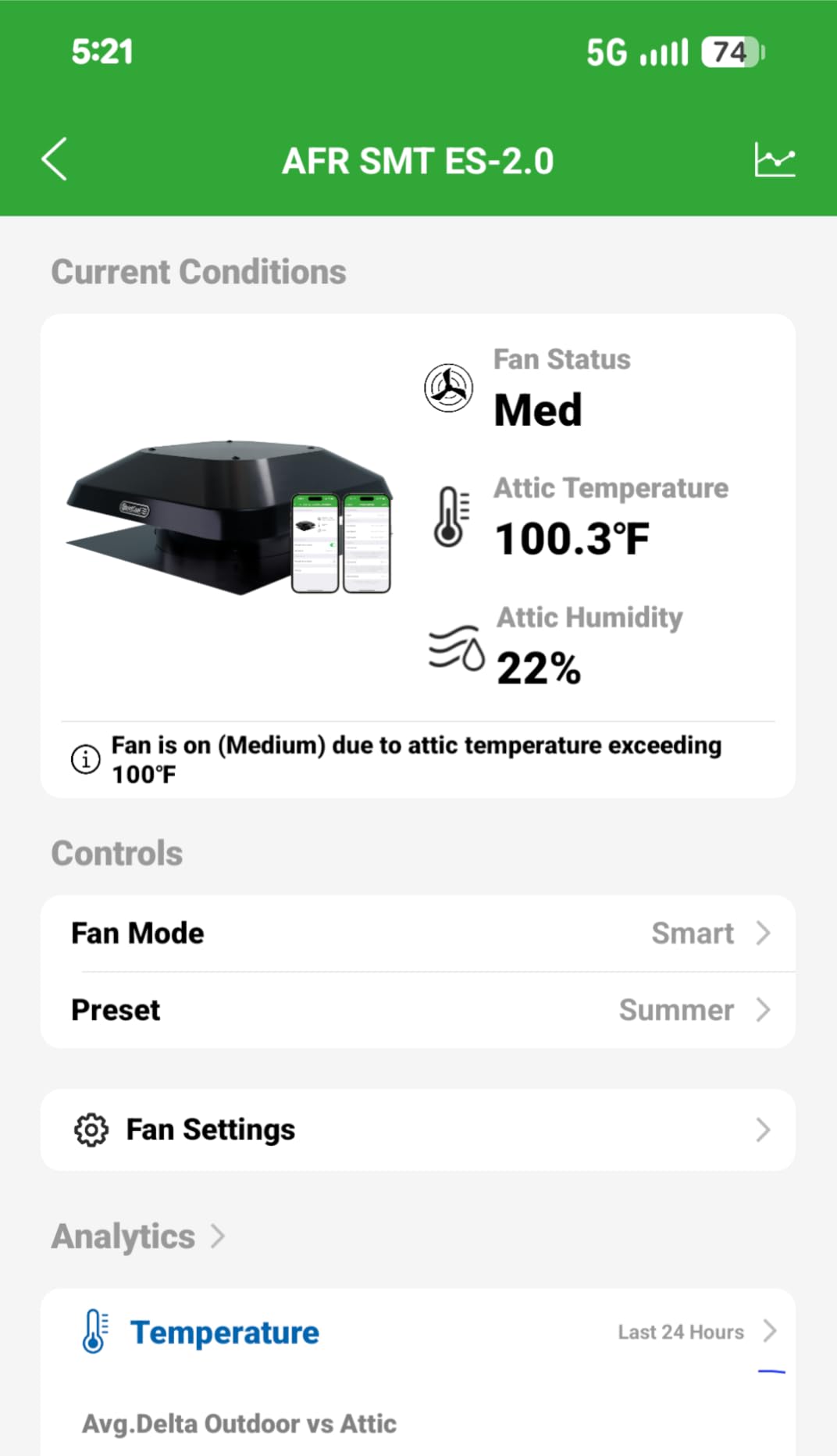 Quietcool AFR SMT ES-2.0 Roof Mount Smart Attic Fan - Up to 1950 CFM - As low as 25 Watts - Smart App Control - Thermostat and Humidistat - 20ft Power Cord - Plug-and-play - Three Speed customer photo 2