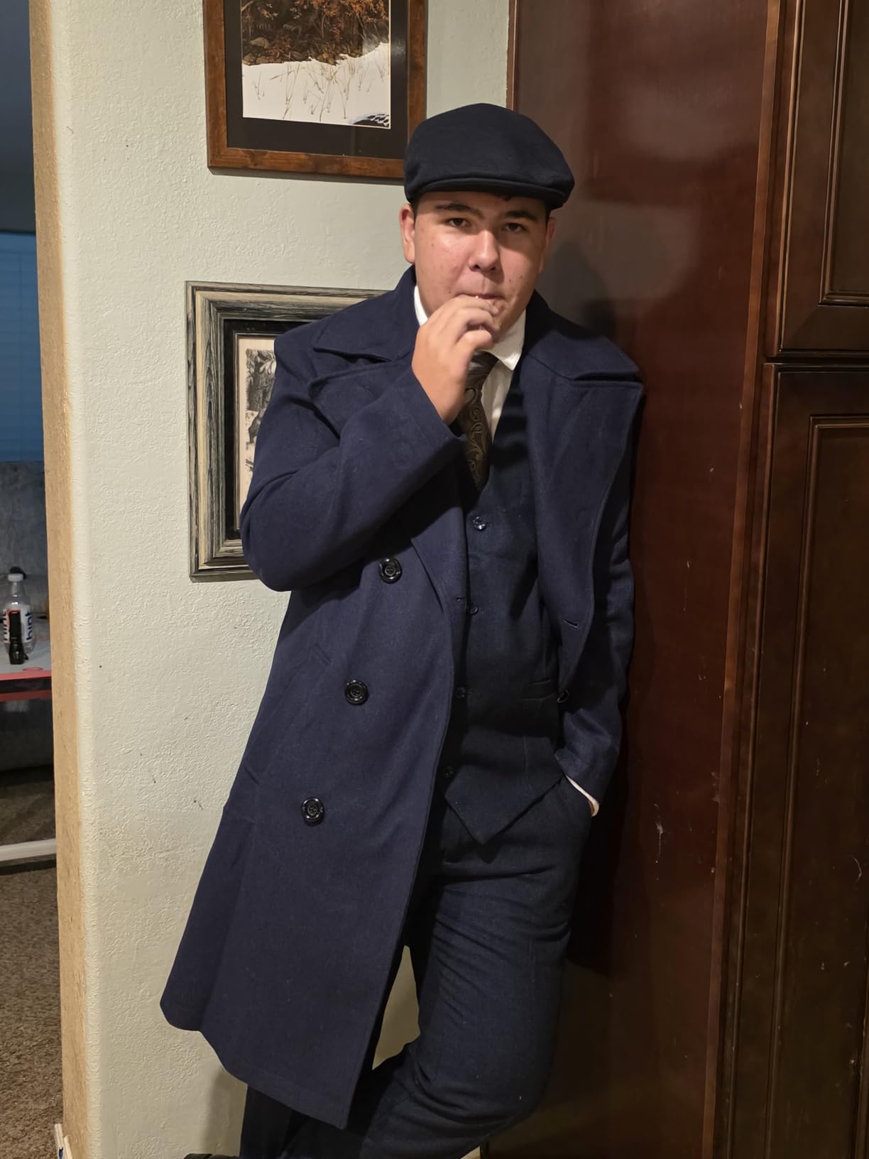 Mens Double Breasted Trench Coat Business Casual Winter Overcoats | Long Coats, Lapel Collar, Fall&Winter, Knee Length customer photo 2