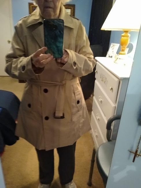 Women's Waterproof Trench Coat Double Breasted Windbreaker Classic Belted Lapel Overcoat with Removable Hood customer photo 2