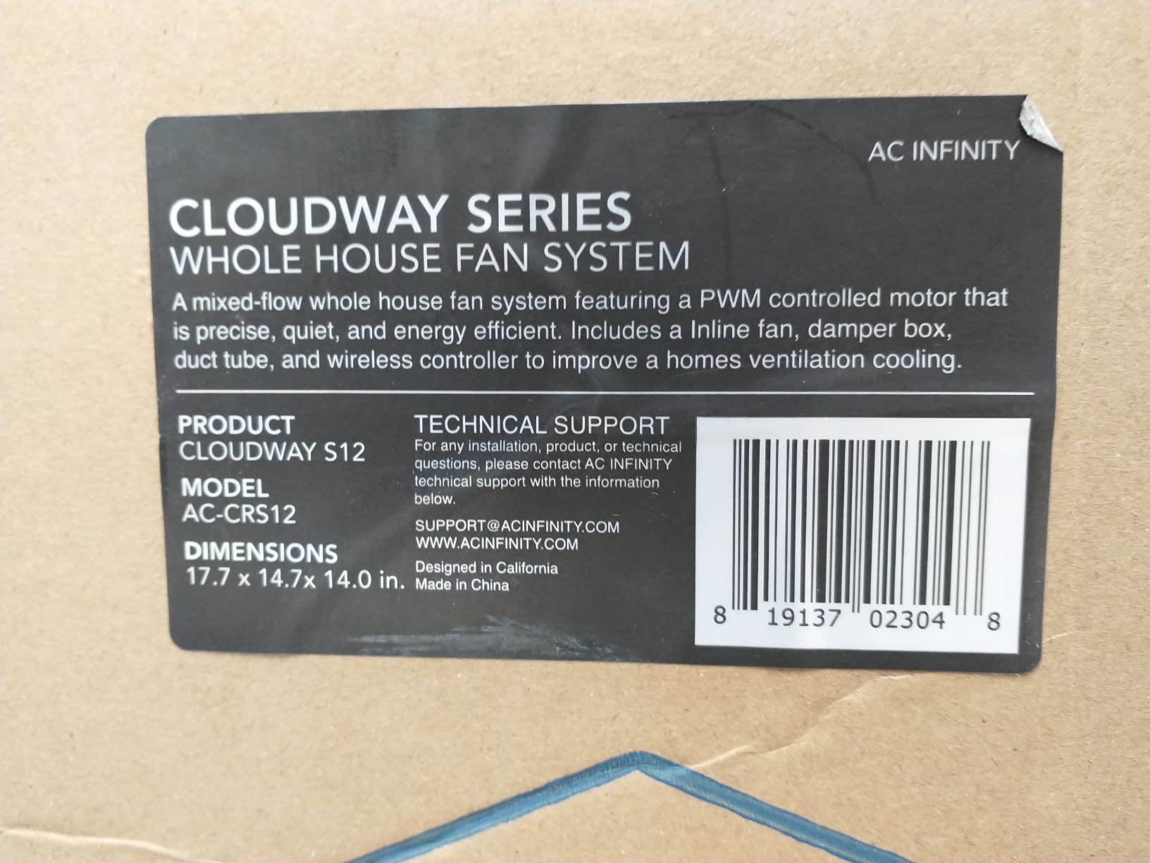 AC Infinity CLOUDWAY Whole House EC Fan S12. | 1600 CFM with Remote 10-Speed Wireless Fan Controller, 12