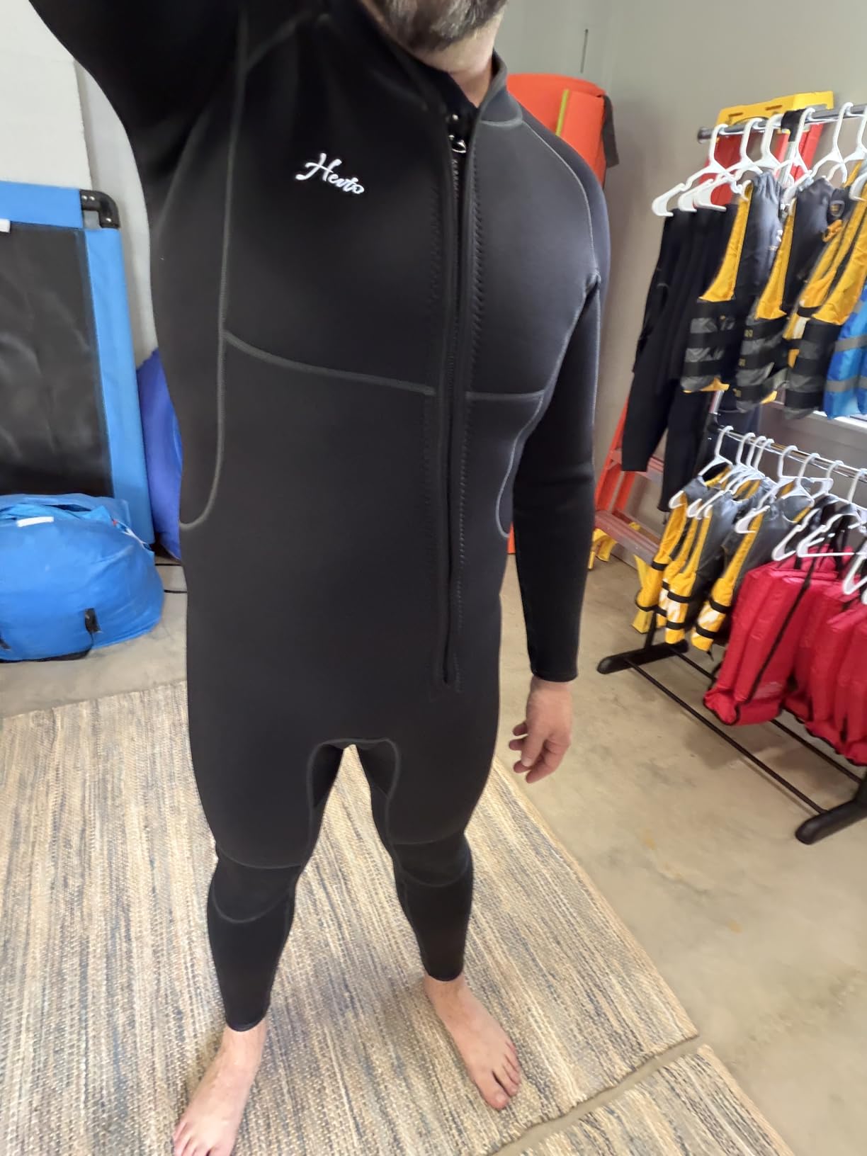 Hevto Men Wetsuits 3/2mm Neoprene Wet Suit Back Front Zip in Cold Water for Surfing Swimming Diving customer photo 1