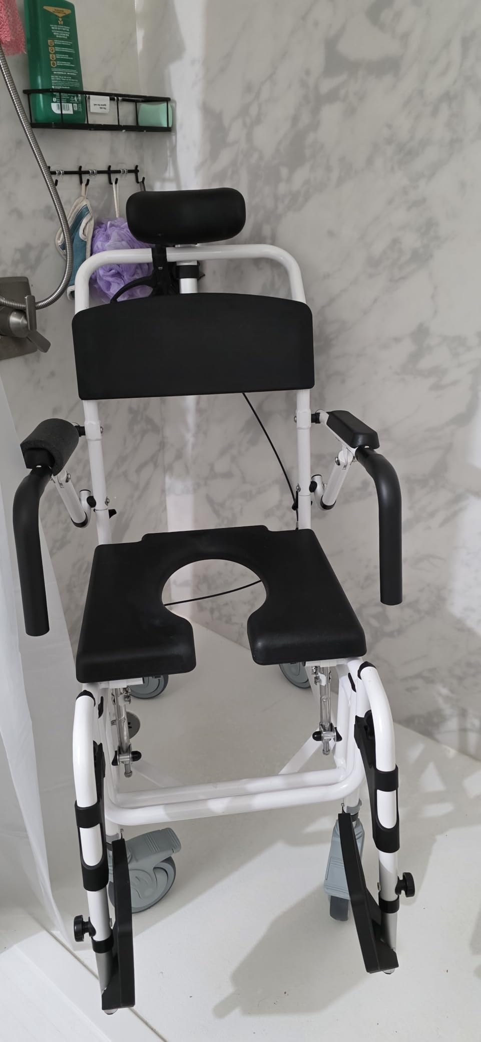 Vive Reclining Shower Chair with Wheels, Padded Rolling Commode Wheelchair with Arms for Seniors and Disabled Users customer photo 2