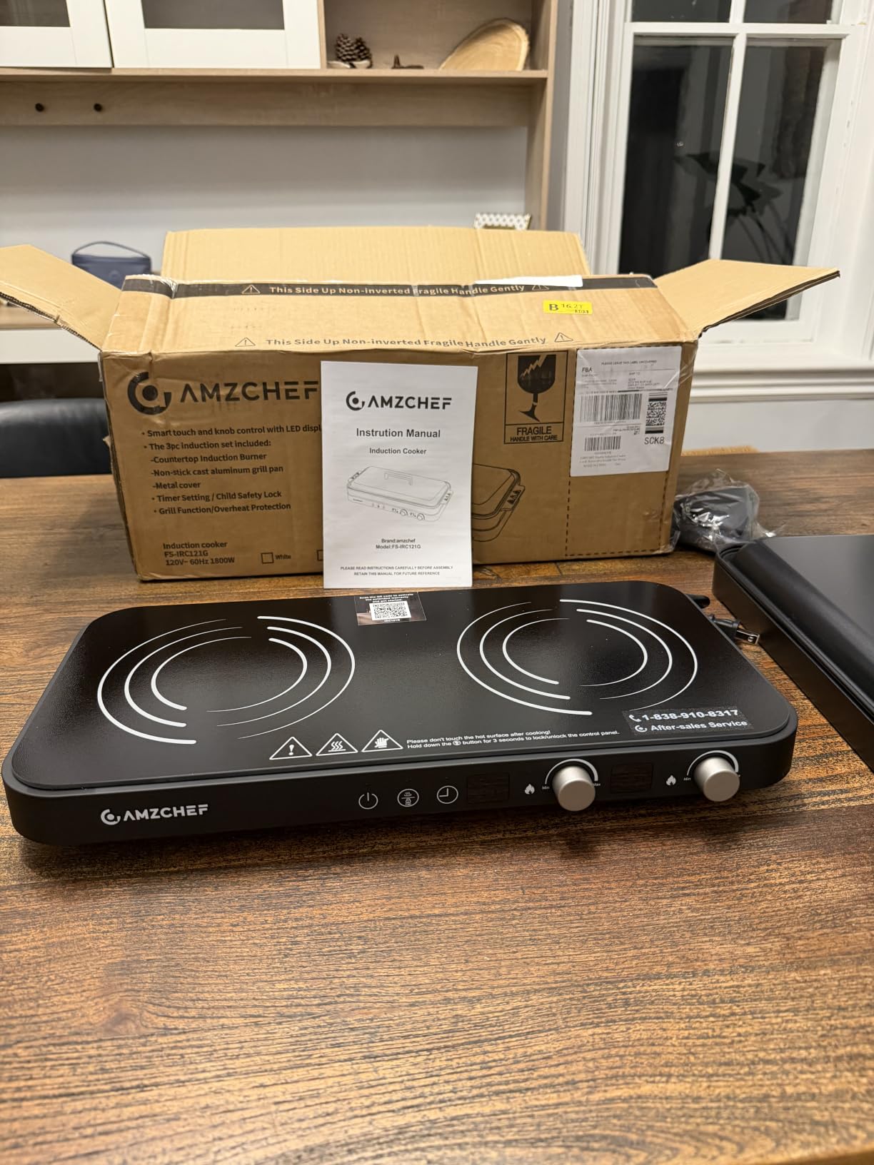 AMZCHEF Double Induction Cooktop with Removable Griddle Pan Non-stick, 1800W 2 burner Portable Induction Stove With Sensor Touch 9 Power Levels, 99 Min Timer, Iron Grey customer photo 2