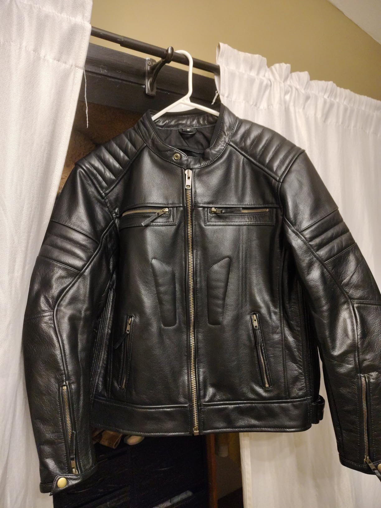 Men's Leather Motorcycle Jacket, Distressed Biker Riding Jacket with Armor Pockets, Removable Liner customer photo 1