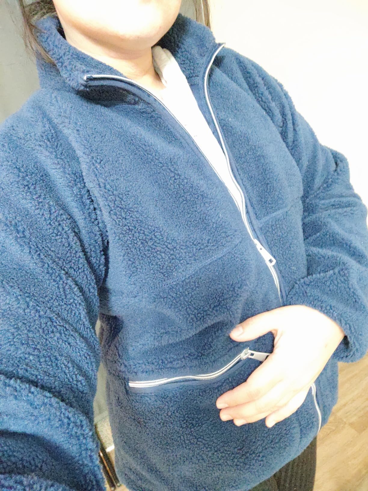 Women's Fuzzy Fleece Jacket Long Sleeve Zip Up Sherpa Coat customer photo 1
