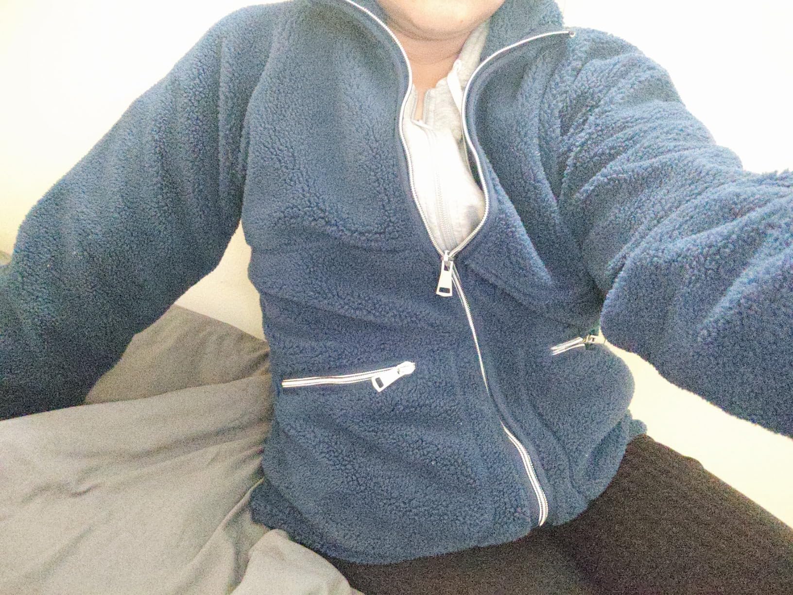 Women's Fuzzy Fleece Jacket Long Sleeve Zip Up Sherpa Coat customer photo 2