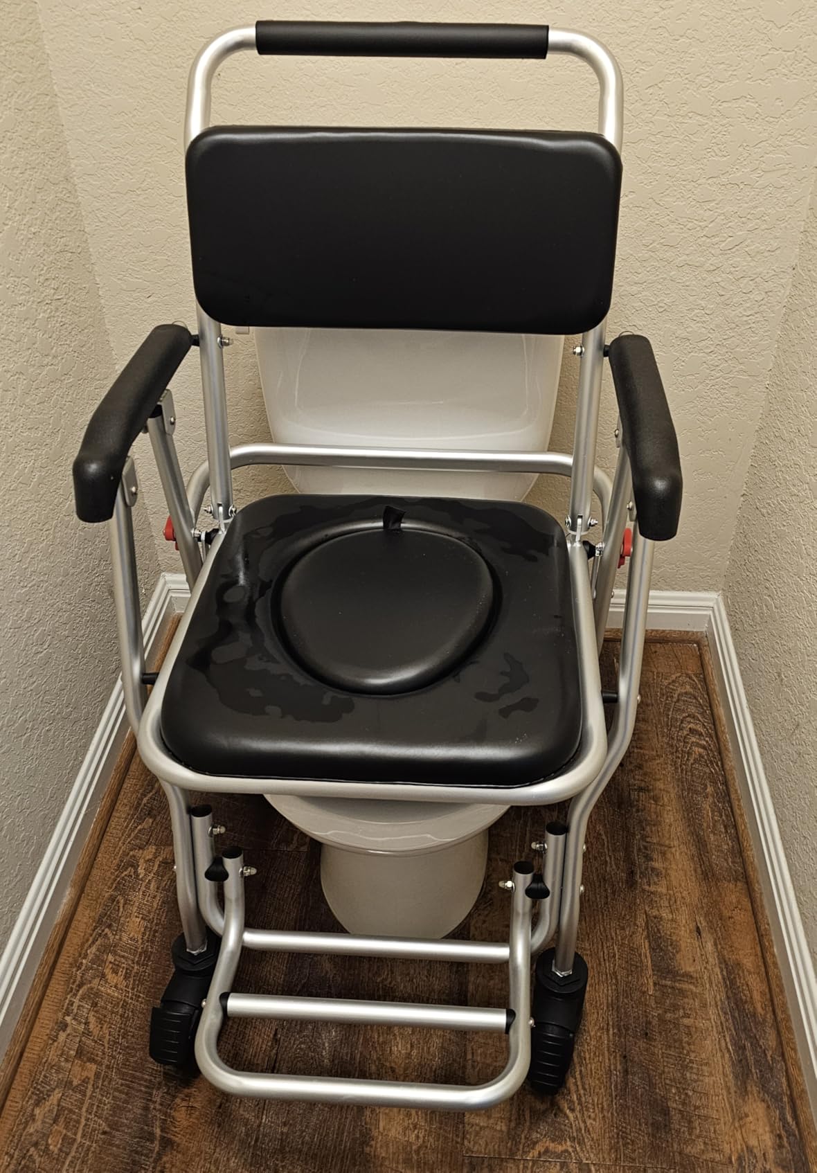 Goplus 4 in 1 Shower Commode Wheelchair, 330lbs Foldable Bedside Commode Chair for Toilet with Arms, Portable Rolling Shower Chair with Wheels for Elderly Disabled Handicap Adults Bariatric customer photo 2