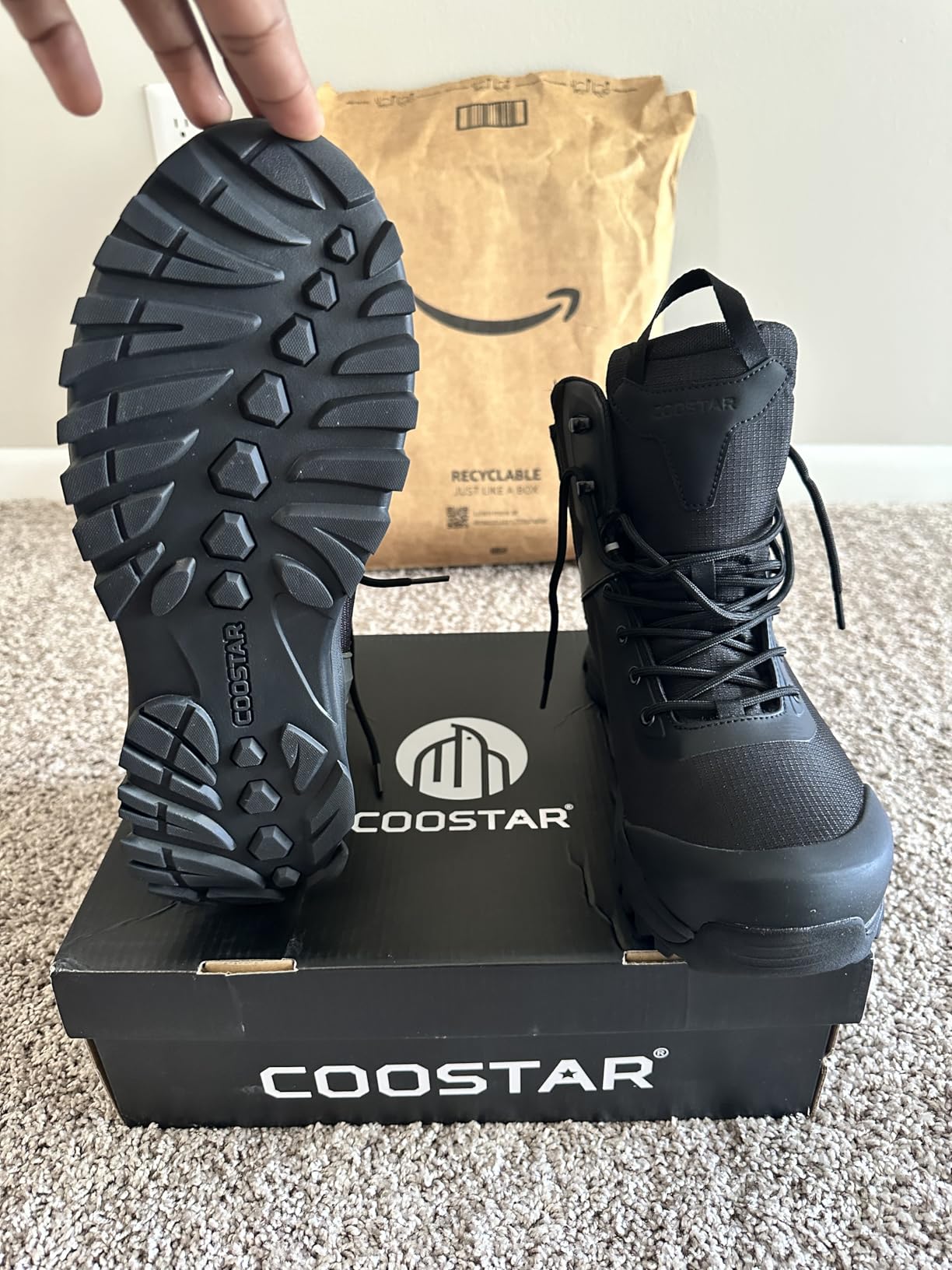 Coostar Tactical Boots for Men Lightweight Military Combat Boot Side Zipper Motorcycle Hiking Work Boots customer photo 2