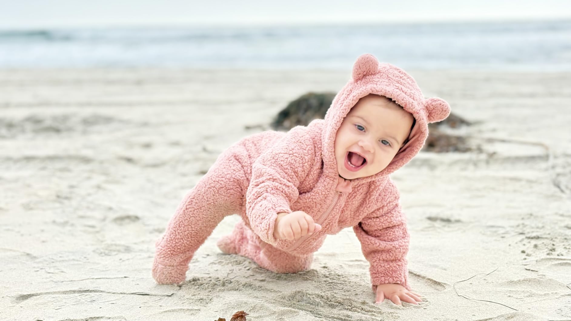 Baby Bear Winter Fleece Hooded Snowsuit Jumpsuit for Boys & Girls | Soft plush fleece onesie with cozy warmth, bear-ear hood and smooth front zipper for everyday comfort in cold weather. customer photo 1