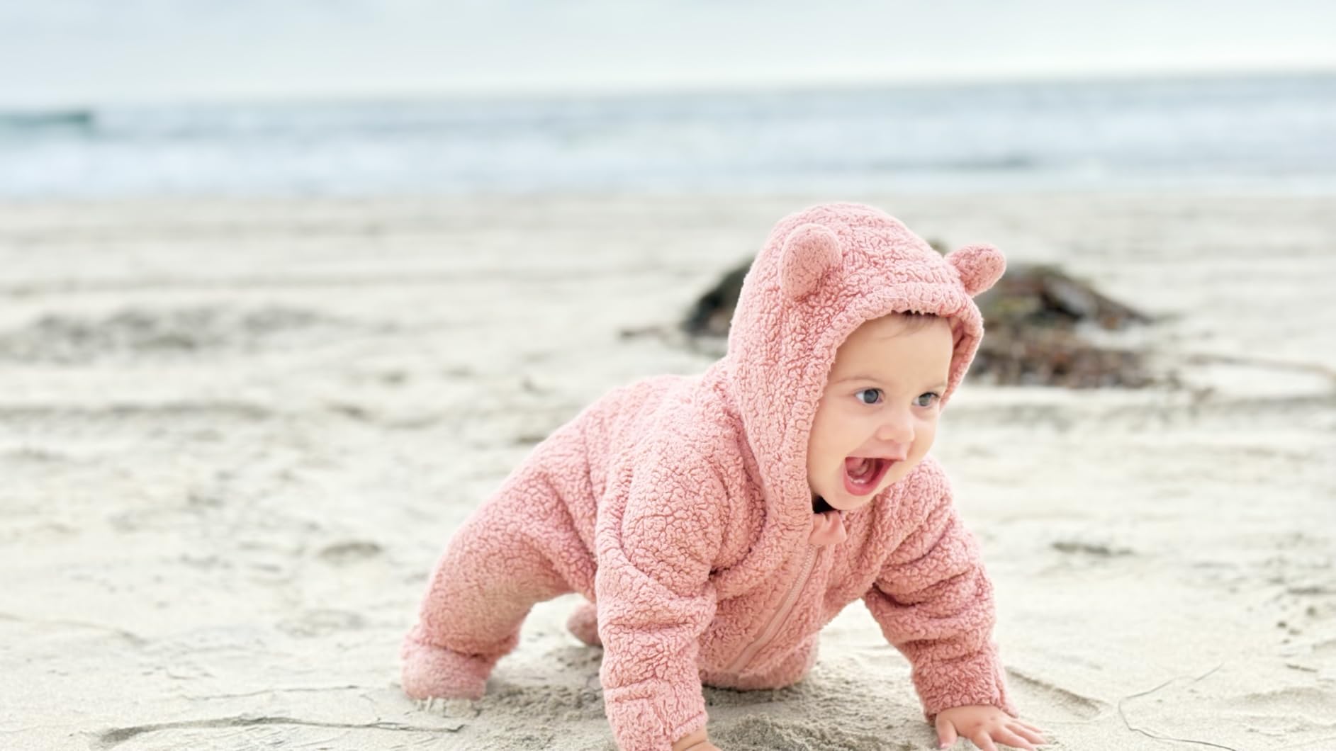 Baby Bear Winter Fleece Hooded Snowsuit Jumpsuit for Boys & Girls | Soft plush fleece onesie with cozy warmth, bear-ear hood and smooth front zipper for everyday comfort in cold weather. customer photo 2