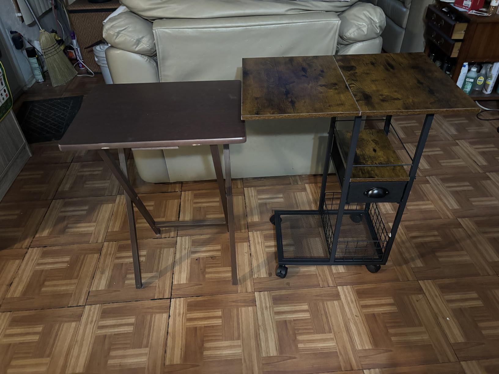 Rolling C-Shaped Side Table with Wheels and Oversized Wood Top, Mobile Overbed Stand with Drawer customer photo 1