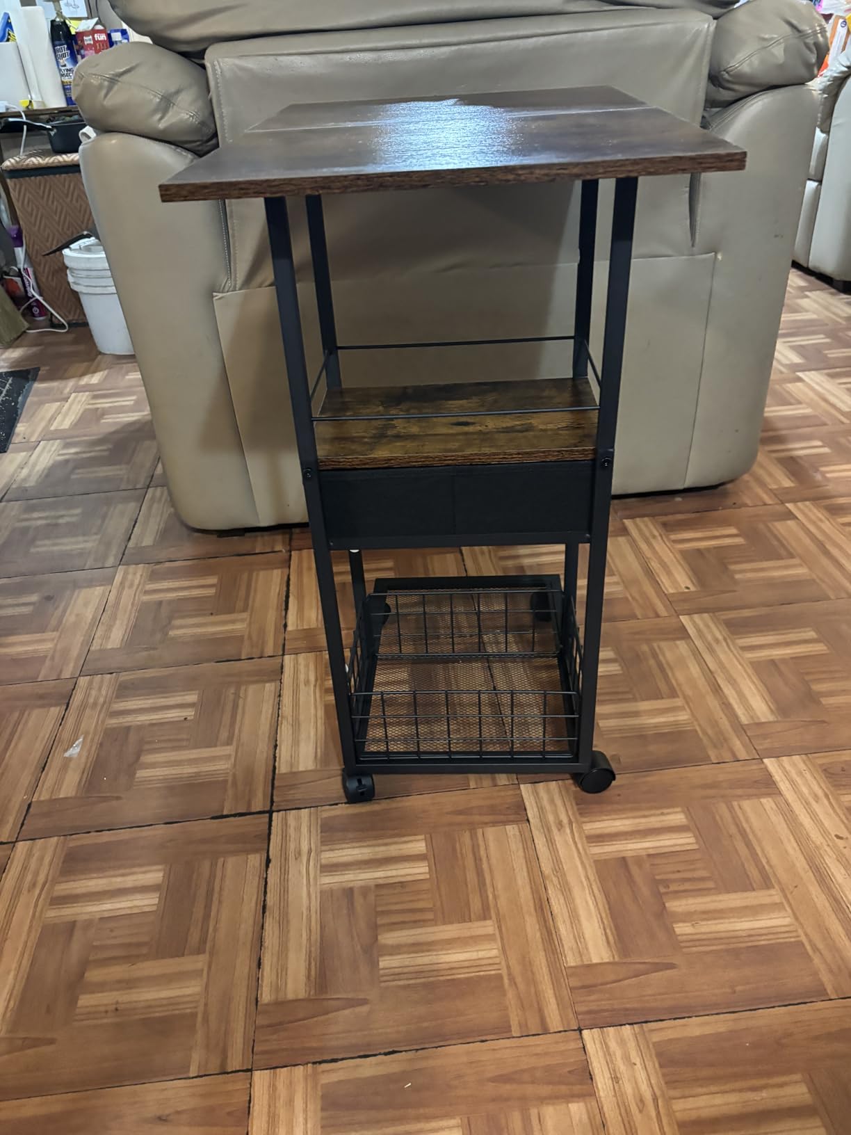 Rolling C-Shaped Side Table with Wheels and Oversized Wood Top, Mobile Overbed Stand with Drawer customer photo 2