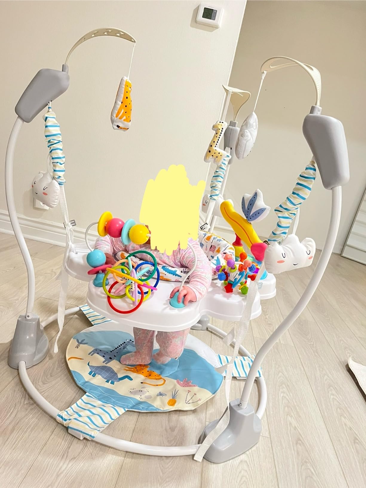 INFANS Baby Activity Center, 3 in 1 Play Center Jumpers and Bouncers with Music, Lights, Interactive Toys, 360°Rotating Seat, 3 Adjustable Heights, Exersaucer Learning Toys for Baby 6-12 Months (Pink) customer photo 2