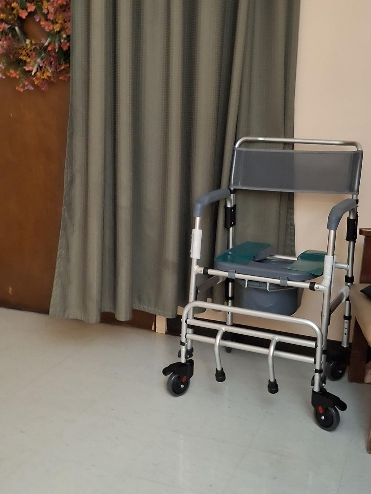 Vive Commode Shower Chair with Wheels - 3-in-1 Bathroom & Bedside Wheelchair for Seniors, Adults, Elderly, Disabled, Handicap - Rolling Toilet Transfer Seat w/Arms, Footrest, & Removable Bucket customer photo 1
