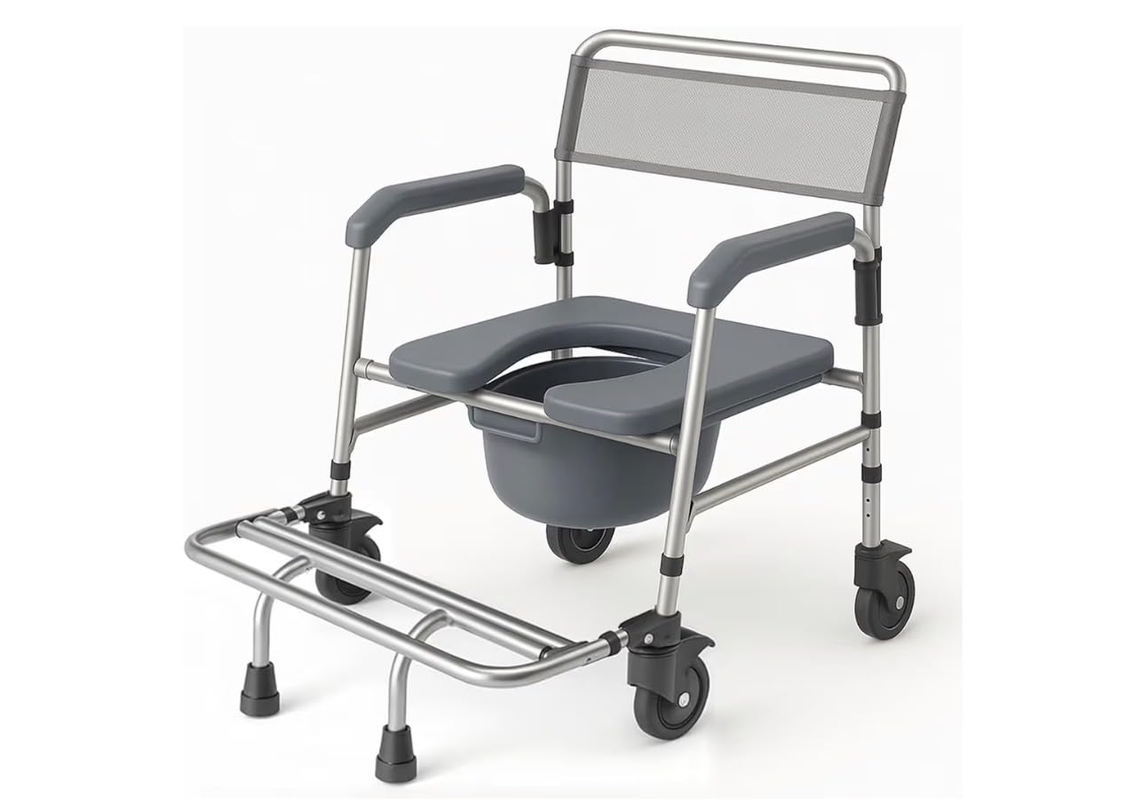 Vive Commode Shower Chair with Wheels - 3-in-1 Bathroom & Bedside Wheelchair for Seniors, Adults, Elderly, Disabled, Handicap - Rolling Toilet Transfer Seat w/Arms, Footrest, & Removable Bucket customer photo 2