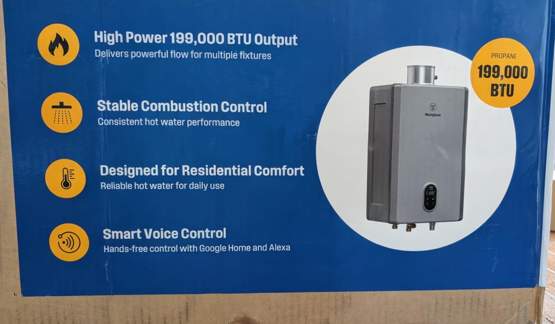 Westinghouse Smart Tankless Water Heater Gas Indoor, 7.9 GPM 180,000 BTU Whole Home Natural Gas Heater, WiFi App Control, ±1°F Temperature Stability, Non-Condensing for 3-5 Fixtures customer photo 1