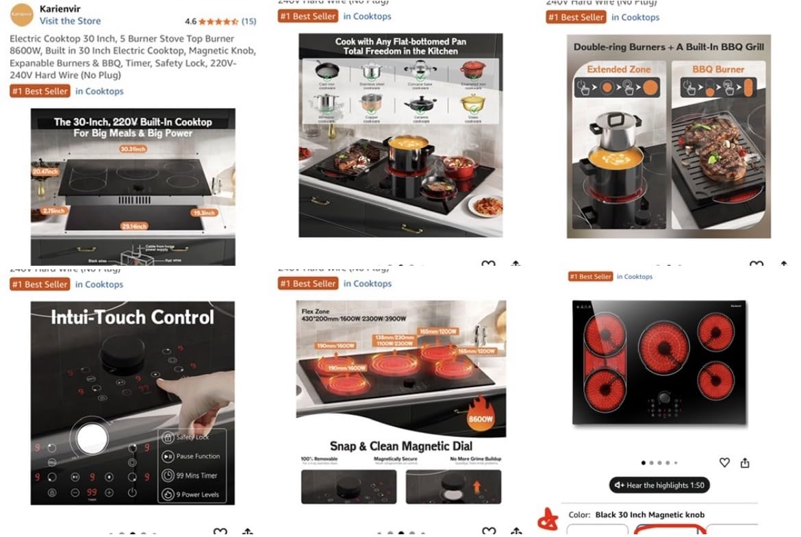 Electric Cooktop 30 Inch, 5 Burner Stove Top Burner 8600W, Magnetic Knob, Built in 30 Inch Electric Cooktop, Expandable Burners & BBQ, Timer, Safety Lock, 220V-240V Hard Wire (No Plug) customer photo 1