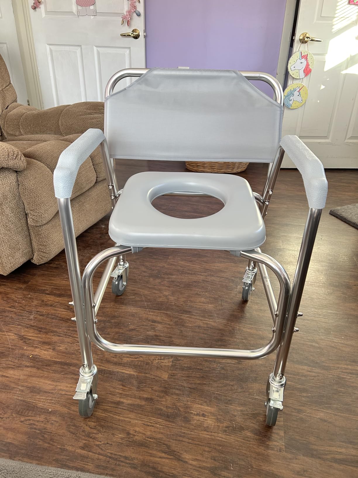 Vive Shower Chair & Toilet Riser with Wheels - Rolling Bathroom Seat | Elderly, Disabled, Handicapped - Adjustable Senior Raised Bath Potty Chair with Handles for Adults - w/ Arms & Locking Wheels customer photo 1