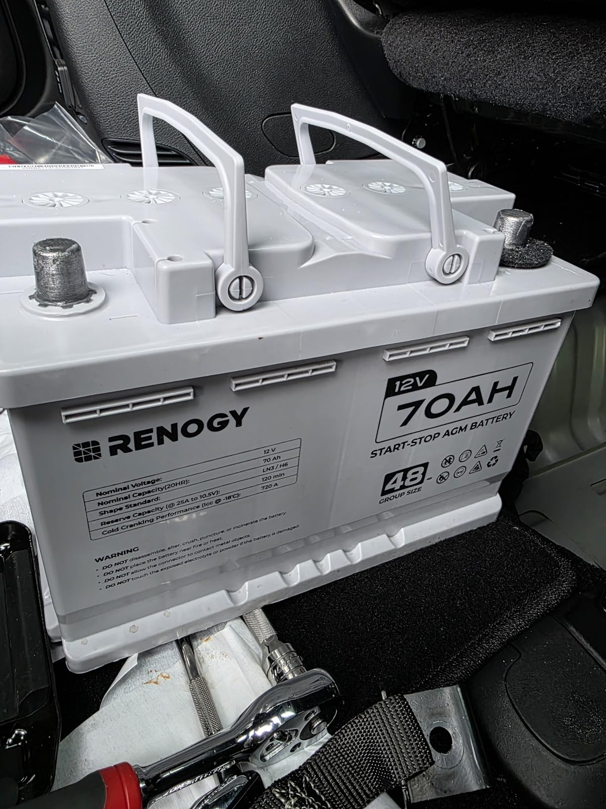 Renogy 12V 70Ah AGM Car Battery H6, Group 48 Start and Stop Automotive Battery with 720 CCA, 120RC customer photo 1