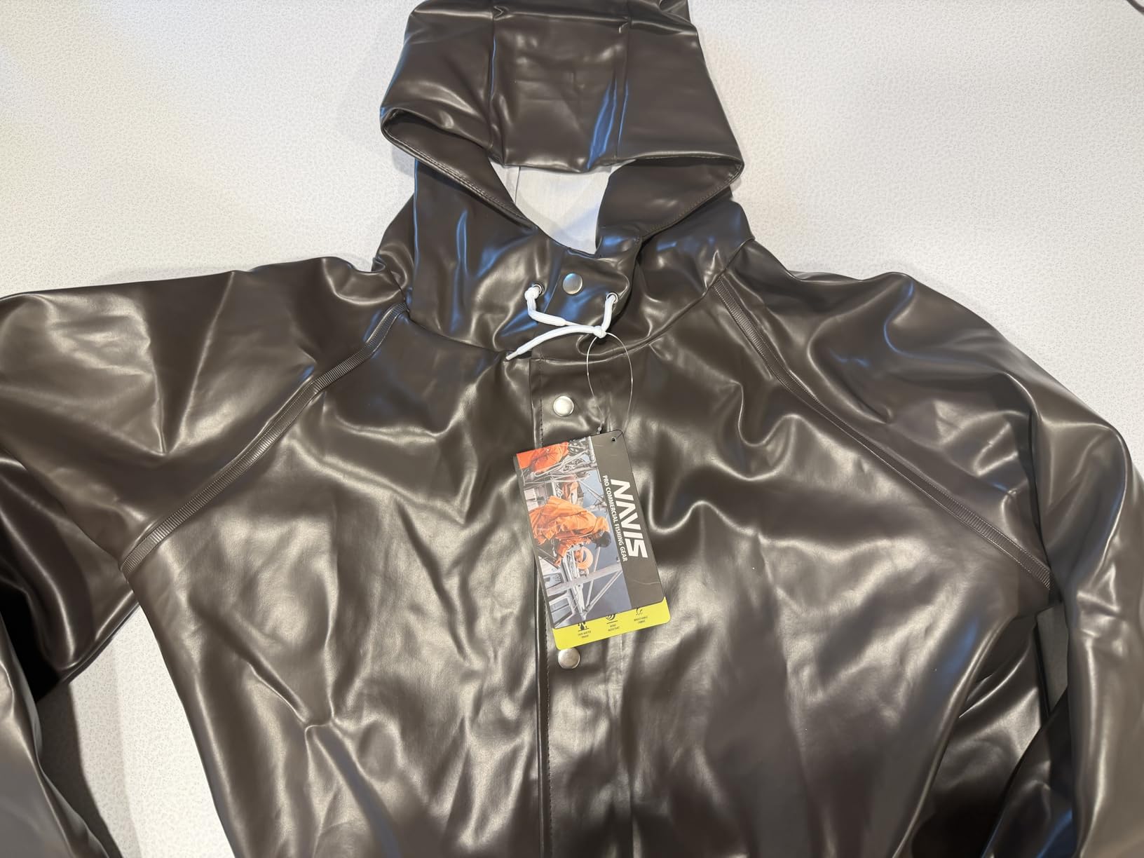 Men's Commercial Fishing Jacket, 0.70mm PU Waterproof Heavy-Duty Rain Gear with Adjustable Hood customer photo 2
