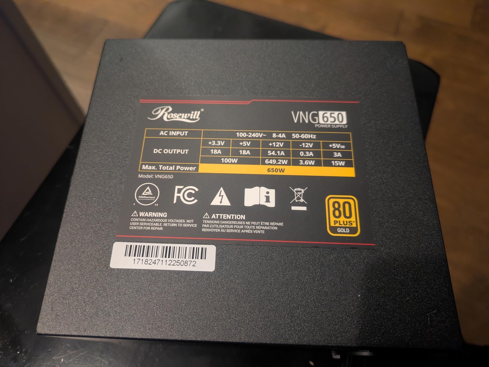 Rosewill VNG 650W 80+ Gold Certified, ATX 3.0 & 3.1 Compatible, Non-Modular, Low-Noise Power Supply customer photo 2