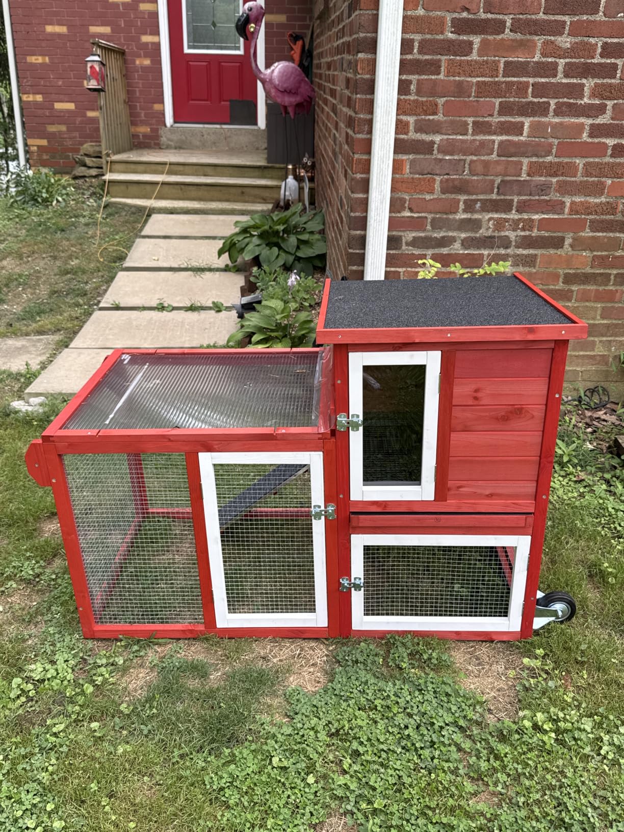 Rabbit Hutch Indoor Outdoor Bunny Cage with Weather-Resistant Roof | Pull-Out Tray, Secure Latch, Carry Handle, Rolling Wheels customer photo 1