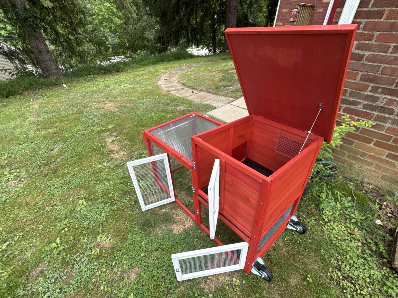 Rabbit Hutch Indoor Outdoor Bunny Cage with Weather-Resistant Roof | Pull-Out Tray, Secure Latch, Carry Handle, Rolling Wheels customer photo 2