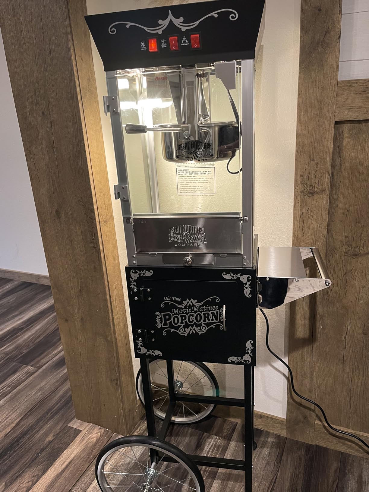 Matinee Popcorn Machine with Cart - 8oz Popper with Stainless-Steel Kettle, Warming Light, and Accessories by Great Northern Popcorn (Red) customer photo 1