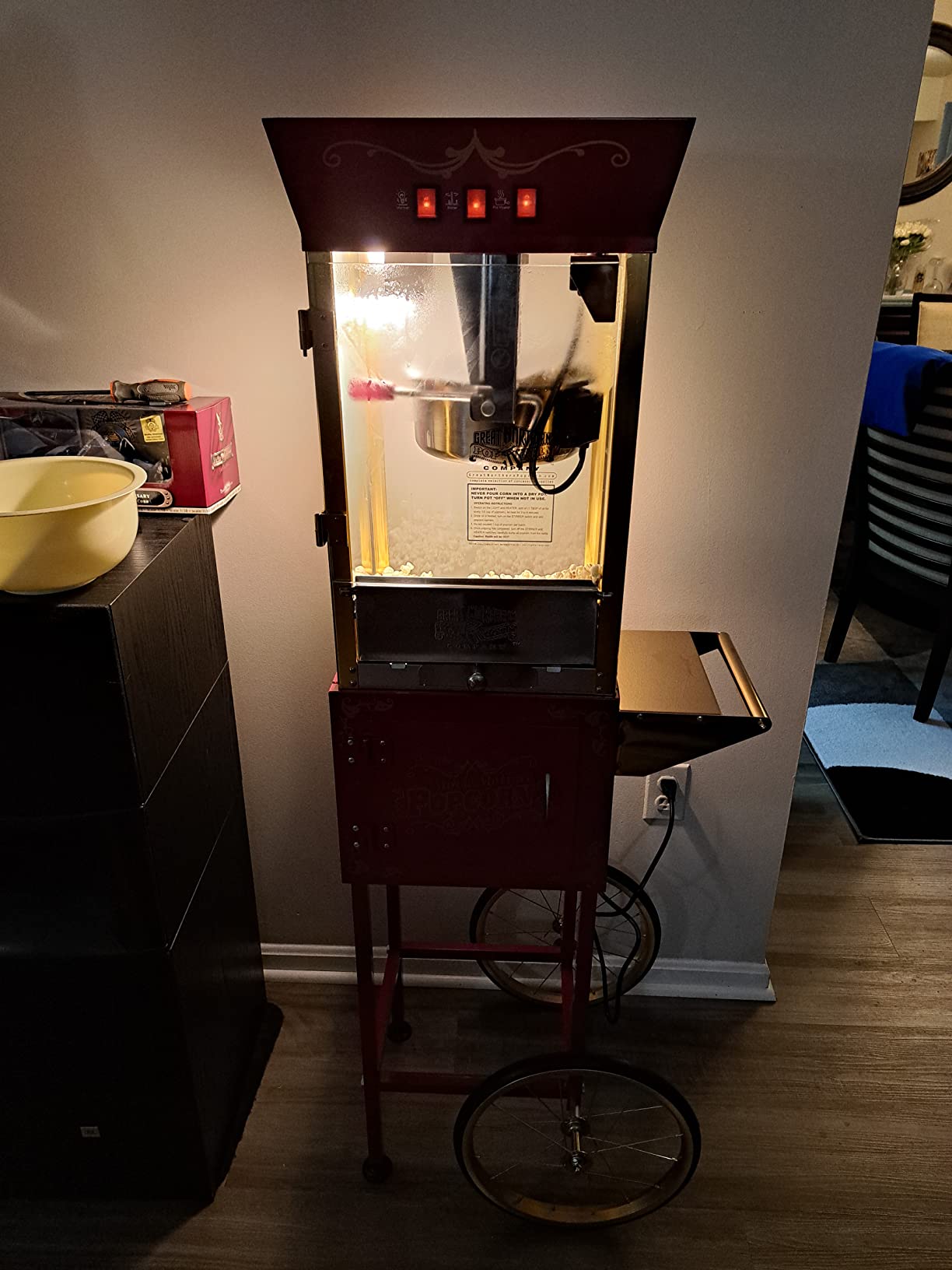 Matinee Popcorn Machine with Cart - 8oz Popper with Stainless-Steel Kettle, Warming Light, and Accessories by Great Northern Popcorn (Red) customer photo 2
