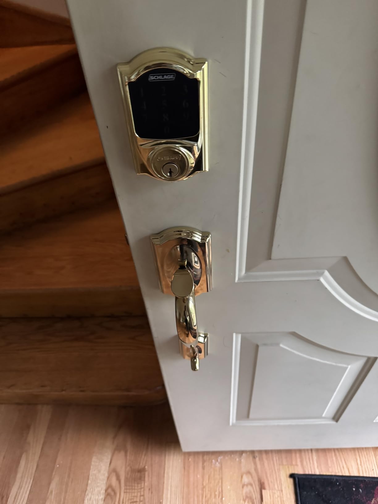 Schlage FE285 CAM 716 GEO Camelot Front Entry Handleset with Georgian Knob, Lower Half Grip, Aged Bronze customer photo 2