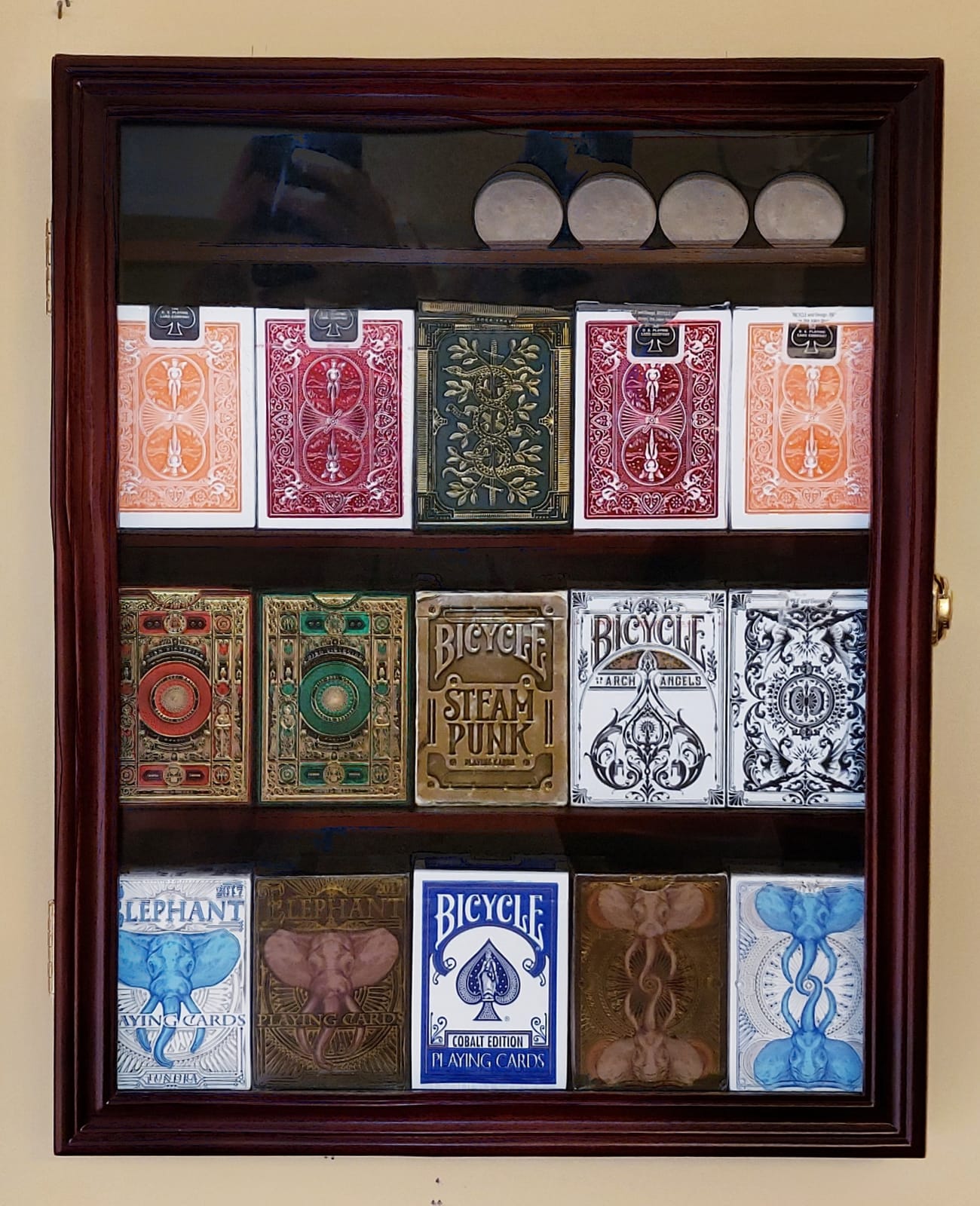 Military Challenge Coin Display Case Wall Mount Cabinet Poker Chips Holder Display Case Stand Rack Mahogany Finish Frame Pro 98% UV Protection customer photo 1
