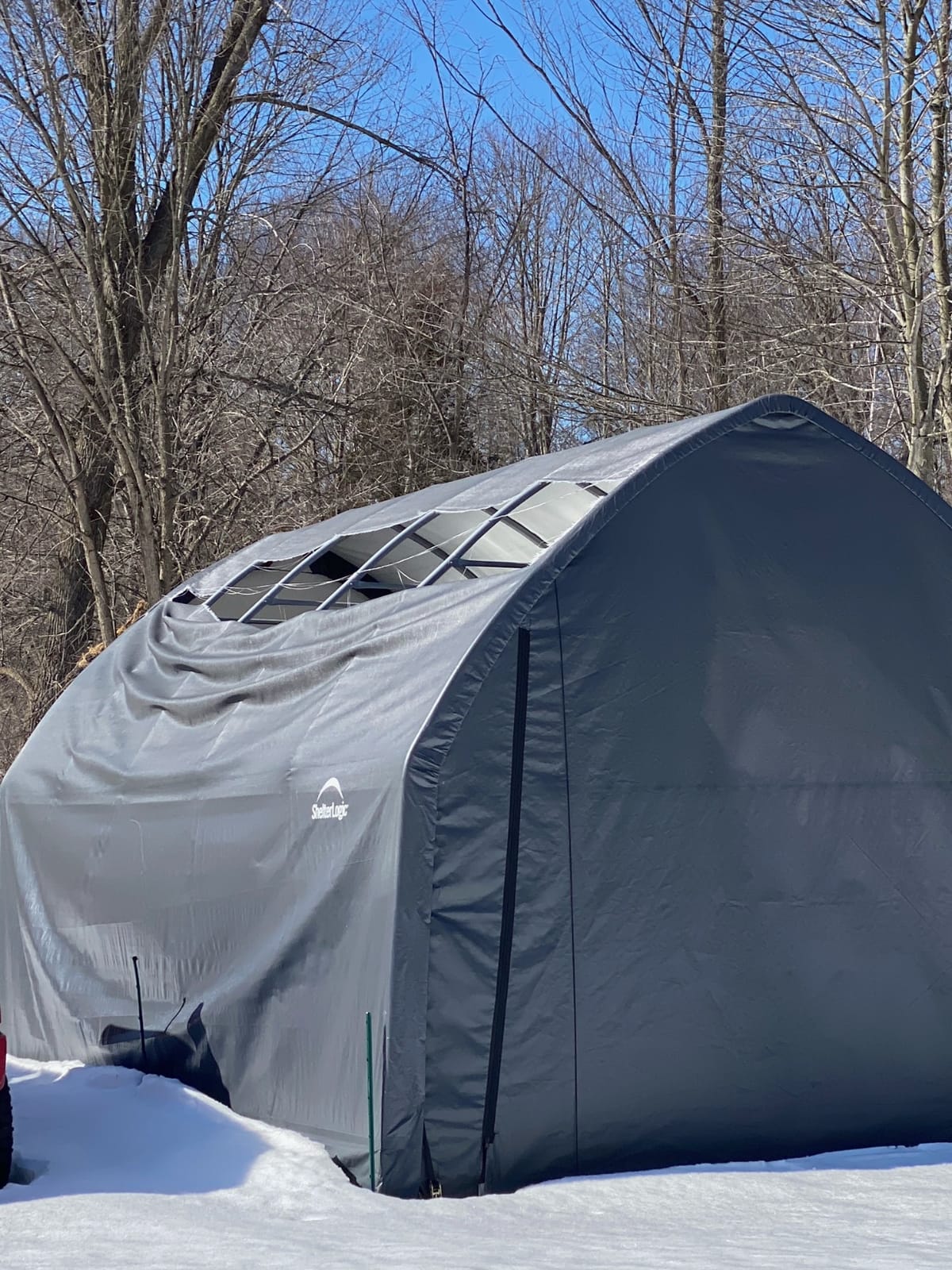 ShelterLogic Garage-in-a-Box Portable Outdoor Garage for SUV and Full-Size Trucks, All-Season Car Canopy Carport with Alpine Style Roof, 13' x 20' x 12', Gray customer photo 2