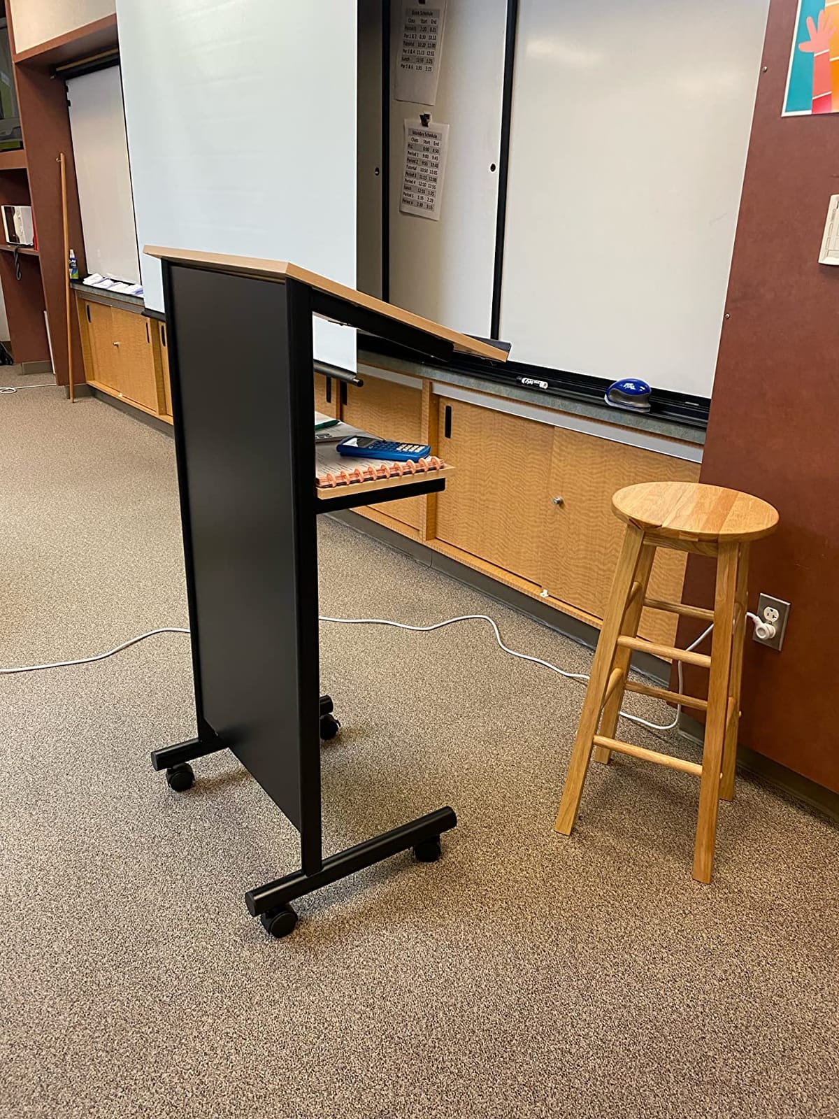 Audio-Visual Direct Wheeled Lectern - Standing Desk with Storage Shelf - Beech/Black - Ideal for Presentations and Laptop Use customer photo 2