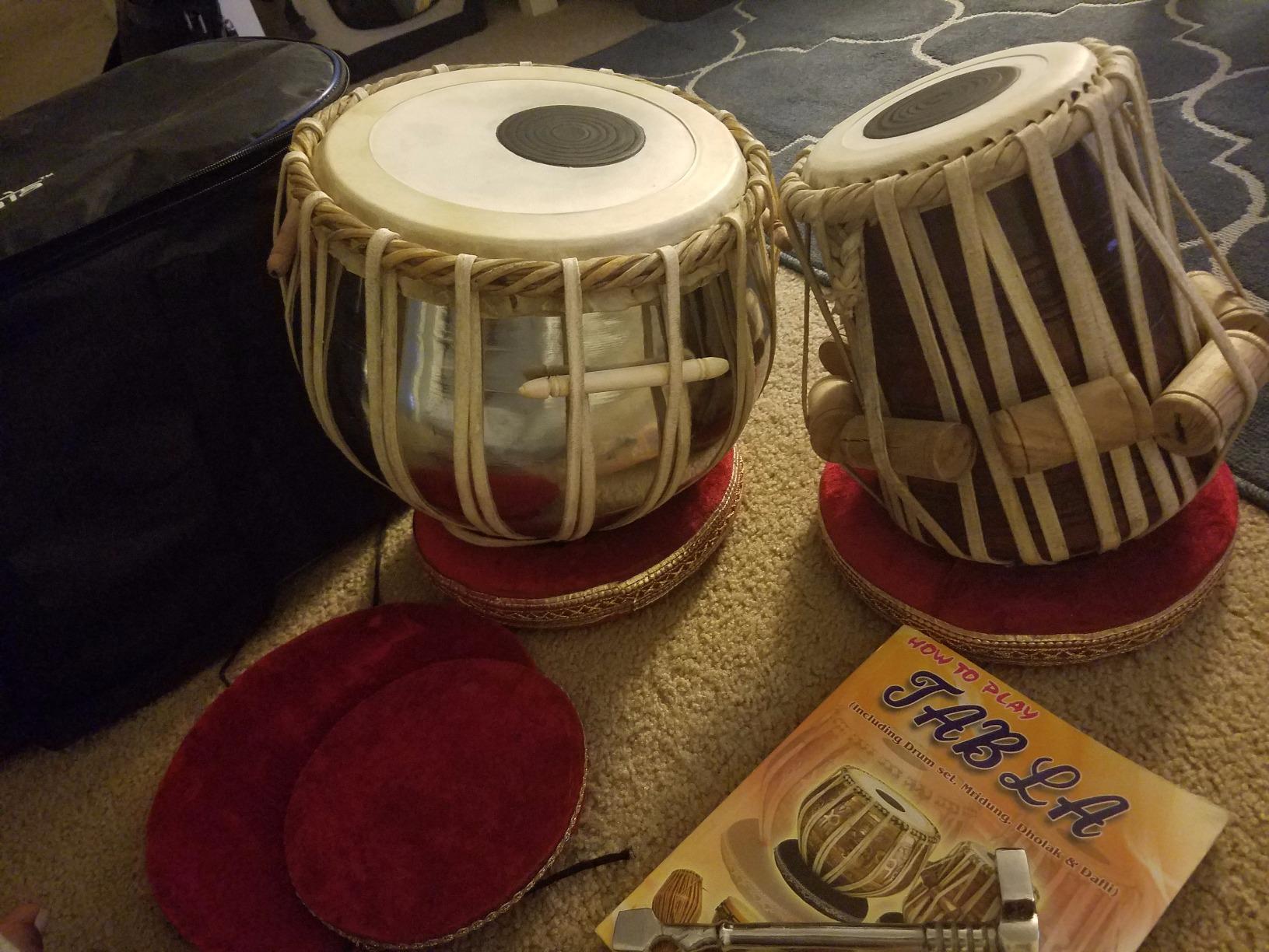 Student Tabla Set, Steel Bayan, Finest Sheesham Dayan, Carry Bag, Hammer, Cushions (PDI-IB) customer photo 2