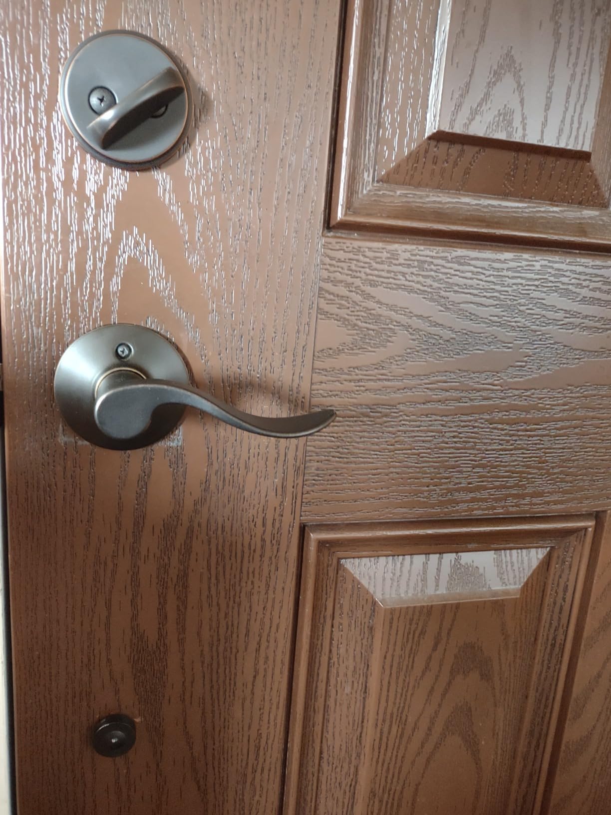 Schlage F60 V CAM 619 ACC Camelot Front Entry Handleset with Accent Lever, Deadbolt Keyed 1 Side, Satin Nickel customer photo 1