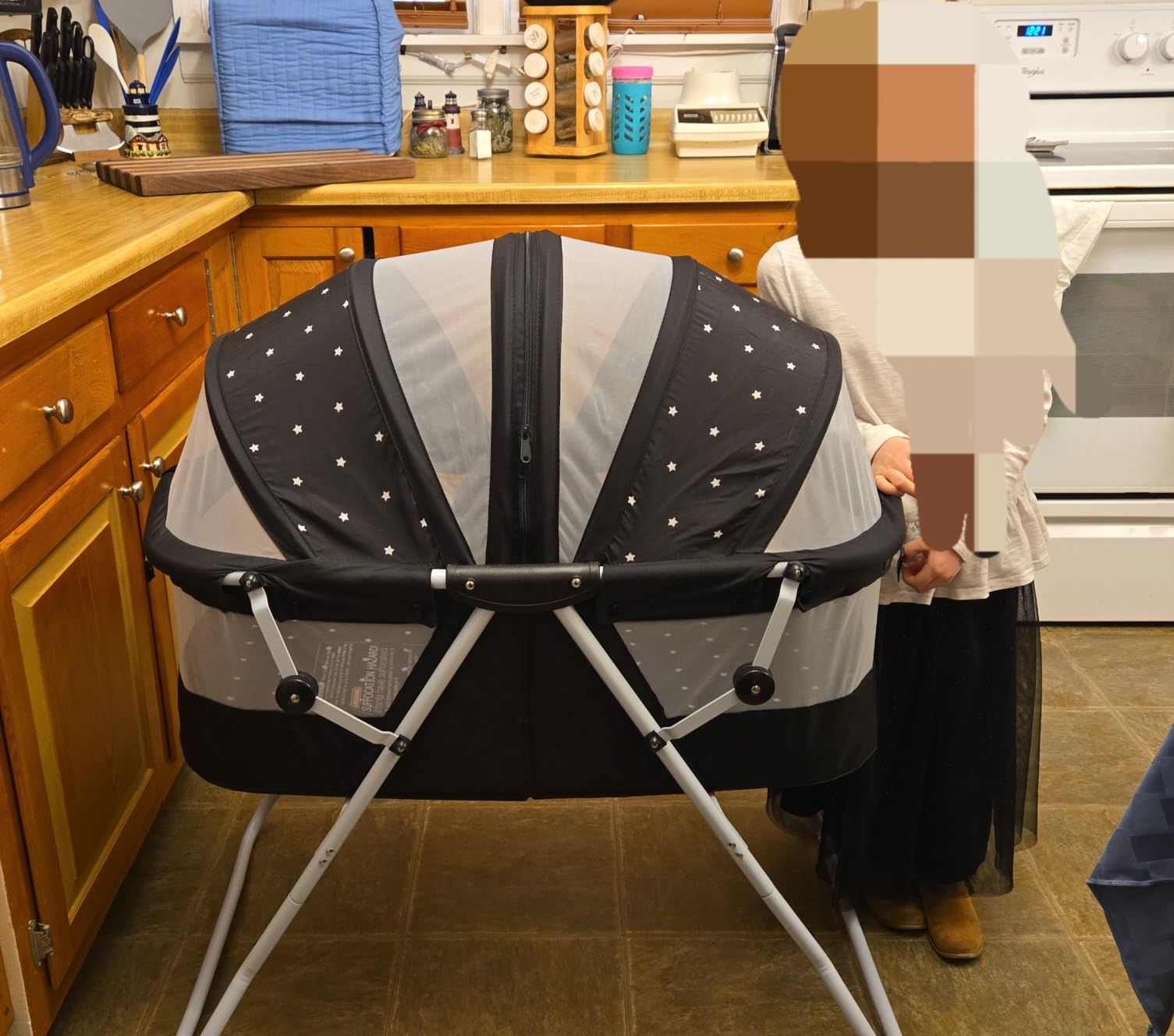 Dream On Me Karley Portable Infant Bassinet, Double Mesh Canopy, Blue/Grey | Quick Foldable Travel Bassinet with Storage Basket, Mattress Pad Included, Lightweight, For Indoor Outdoor Use, BSA Verified customer photo 1