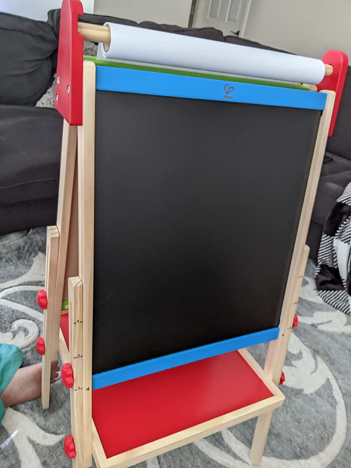 Hape E1010 Magnetic All in 1 Kids Height Adjustable Drawing Dry-Erase Chalkboard Wooden Artist Easel with 3 Paint Pots and Refillable Paper Roll customer photo 1