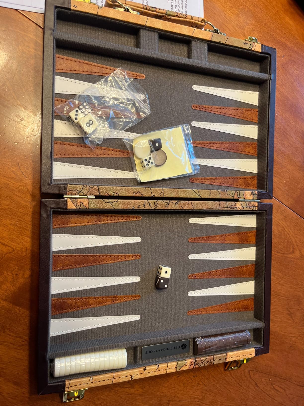 Get The Games Out Backgammon Set | Medium | Brown | 2 Players | Foldable leatherette case | 15 pieces | Strategy & tip guide | Family game nights & travel customer photo 2
