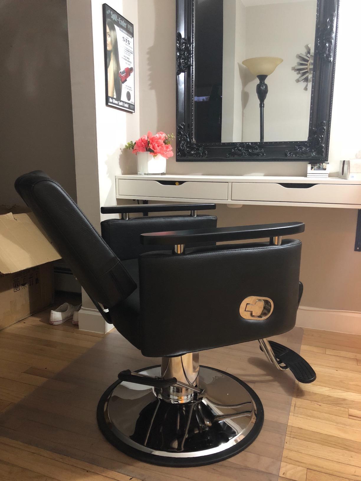 Buy-Rite Carlton Reclining Salon Chair All-Purpose Hydraulic Black | Black Vinyl, Wood Armrests, 143 Degree Recline, Adjustable Headrest, 550 Lb Hydraulic Lift, For Styling Shampoo Waxing Threading customer photo 2