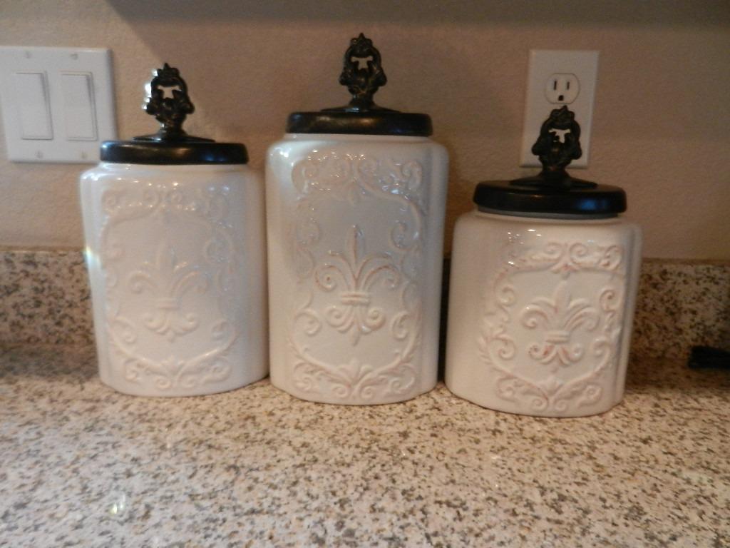 American Atelier Fleur de Lis White Canister Set 3-Piece Ceramic Jars in 84.5oz, 74.5oz, & 60oz Designed w/ Airtight Stainless Steel Lids for Cookies, Candy, Coffee, Flour, Sugar, Rice, Pasta, Cereal customer photo 2