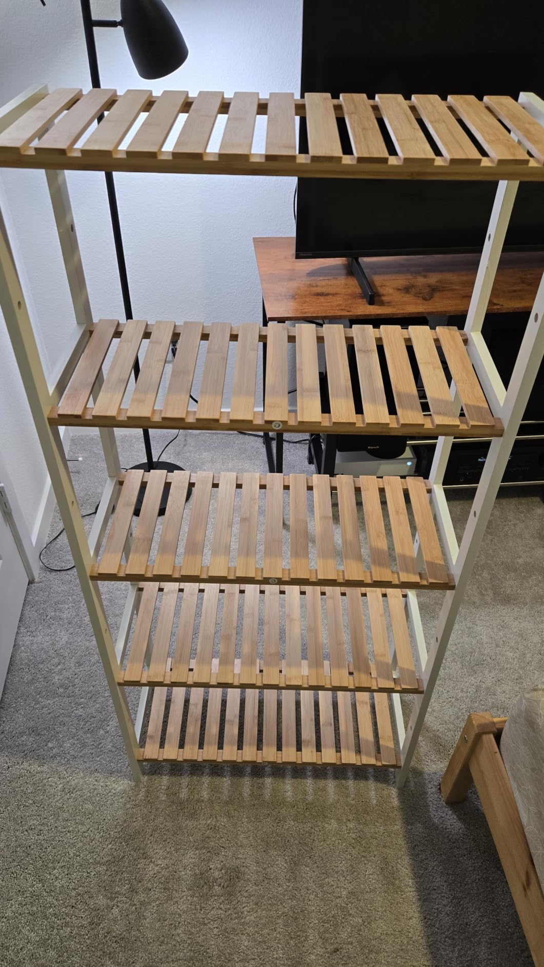 SONGMICS 4-Tier Bamboo Shelf, Narrow Bathroom Shelf, Standing Towel Rack, Corner Rack, for Kitchen, Living Room, Bedroom, Entryway, Bathroom, Natural UBCB54Y customer photo 1