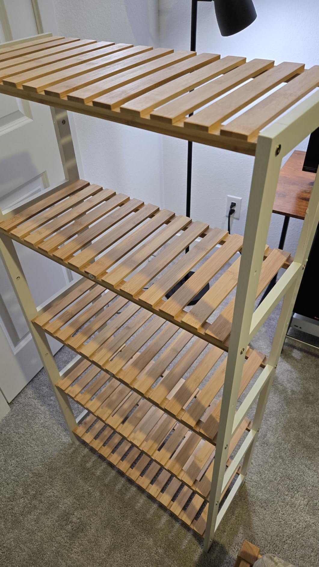 SONGMICS 4-Tier Bamboo Shelf, Narrow Bathroom Shelf, Standing Towel Rack, Corner Rack, for Kitchen, Living Room, Bedroom, Entryway, Bathroom, Natural UBCB54Y customer photo 2