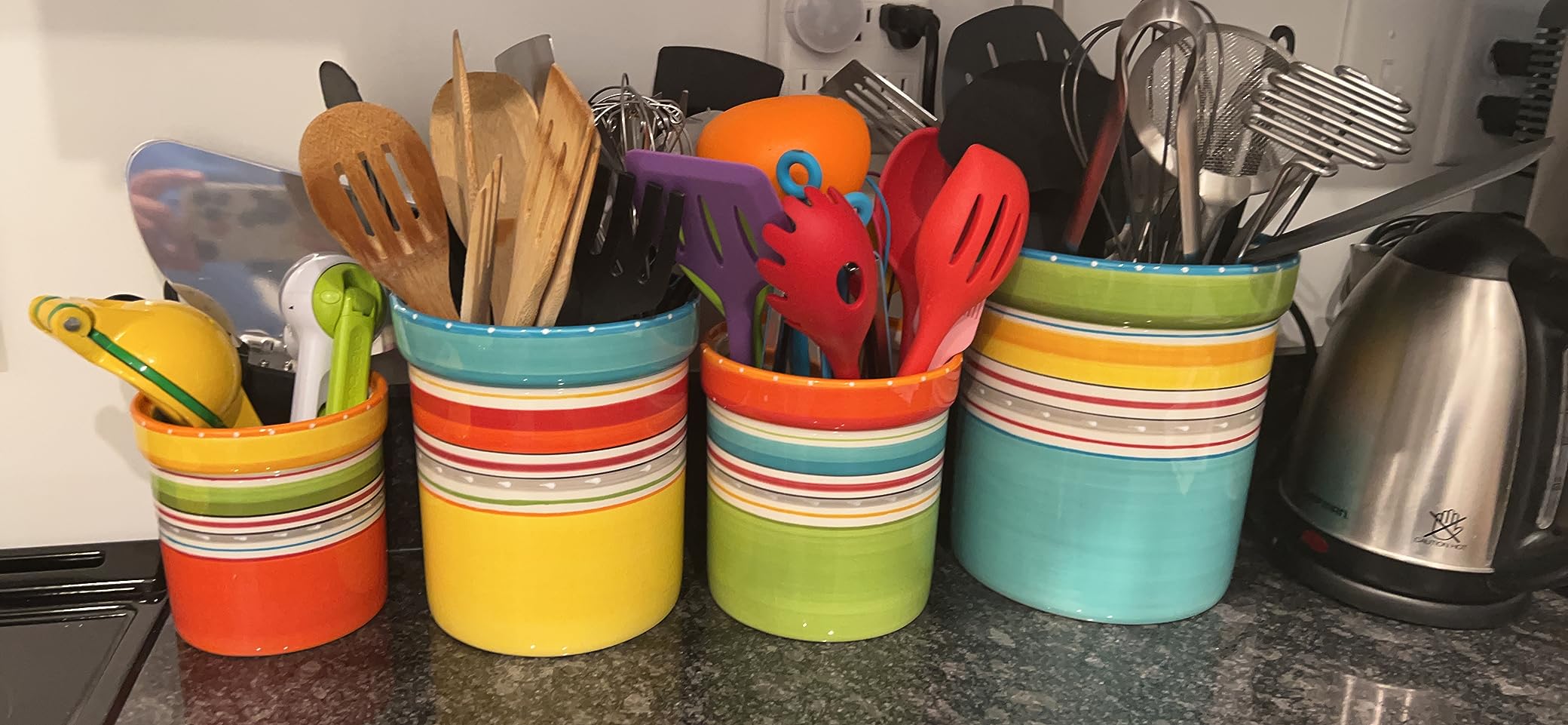 Mariachi 4-Piece Ceramic Kitchen Canister Set - Airtight Colorful Striped Storage Jars with Lids, 24 to 128 oz for Flour, Sugar, Coffee, Snacks & Pantry Organization, Fiesta-Inspired Décor customer photo 1
