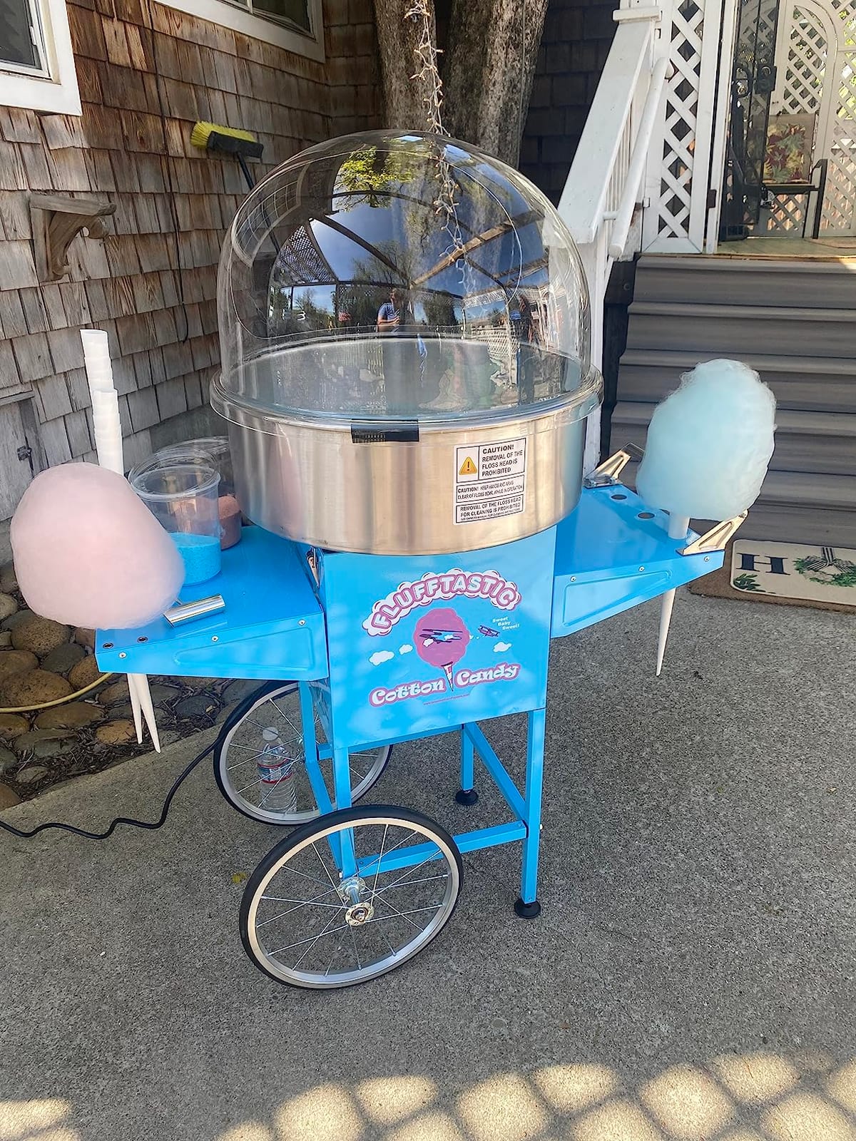 Cotton Candy Machine With Cart - 1000W Flufftastic Floss Maker With Stainless-Steel Pan, Side Trays, And 13in Wheels By Great Northern Popcorn (Blue) customer photo 1
