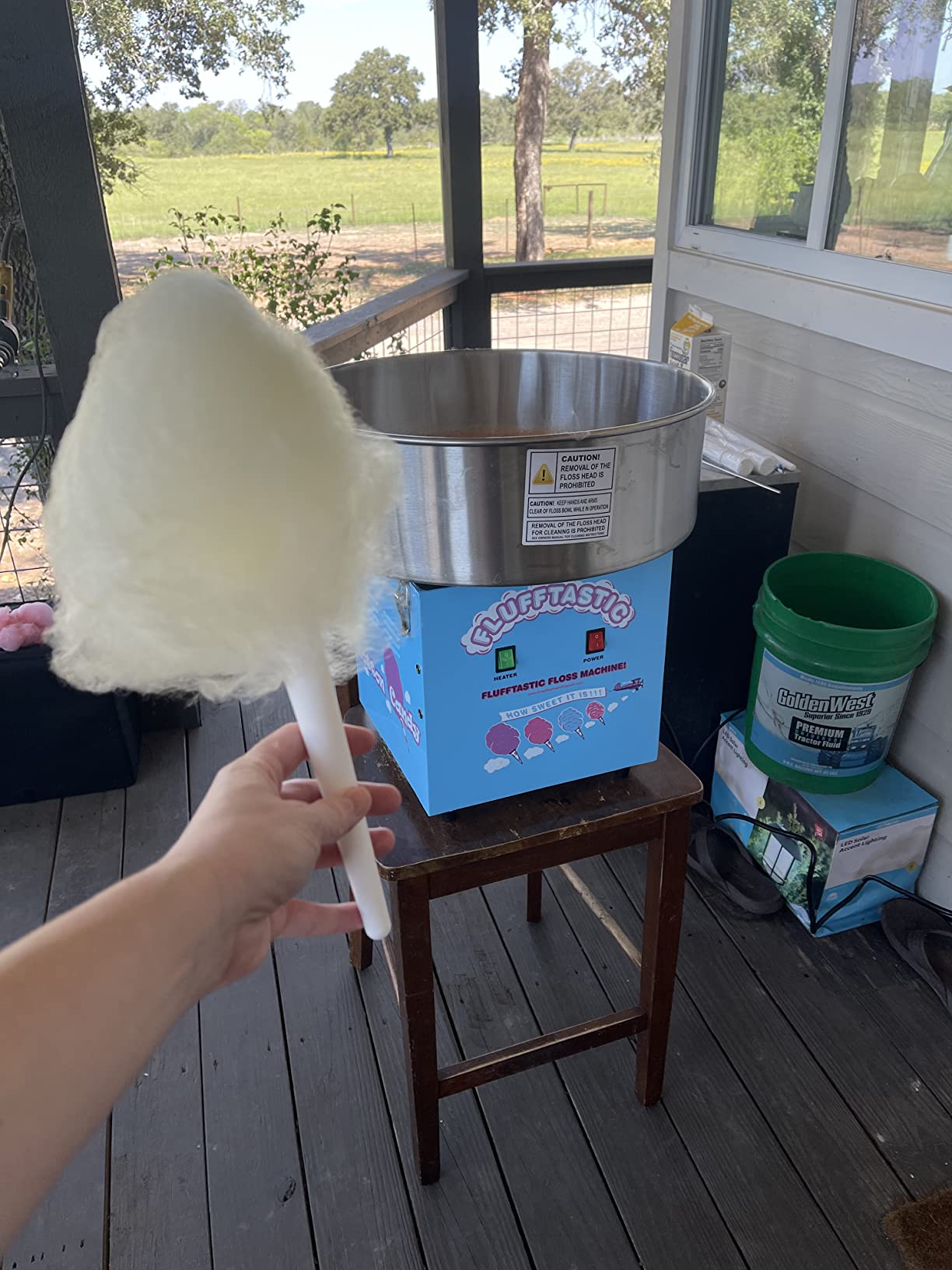 Cotton Candy Machine With Cart - 1000W Flufftastic Floss Maker With Stainless-Steel Pan, Side Trays, And 13in Wheels By Great Northern Popcorn (Blue) customer photo 2