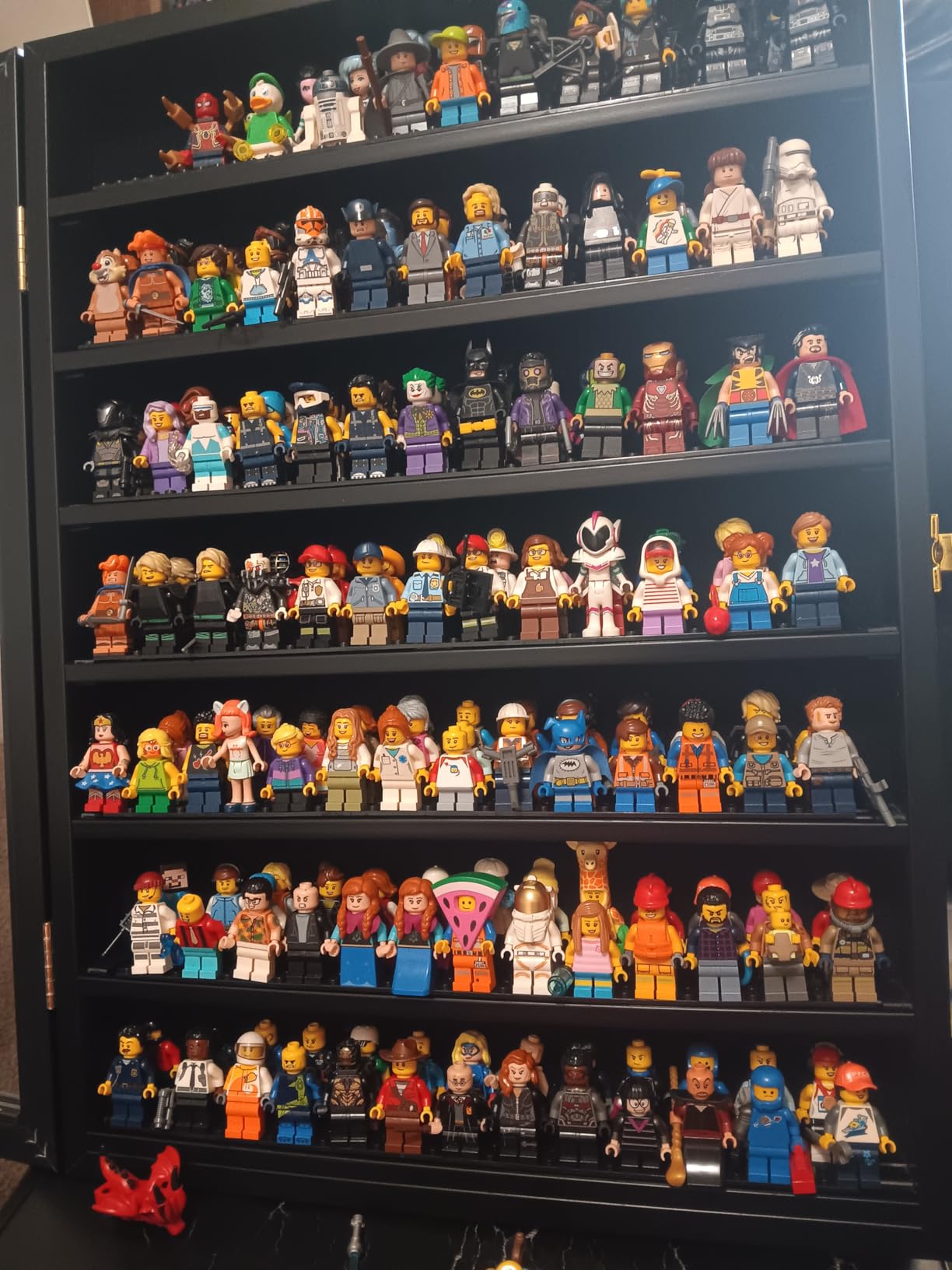 Minifigure Display Case - Building Block Toy Wall Cabinet Showcase for Small Miniature Collectibles Mini Brands Thimbles, Lockable UV Protection Door (Black Finish Frame) customer photo 1